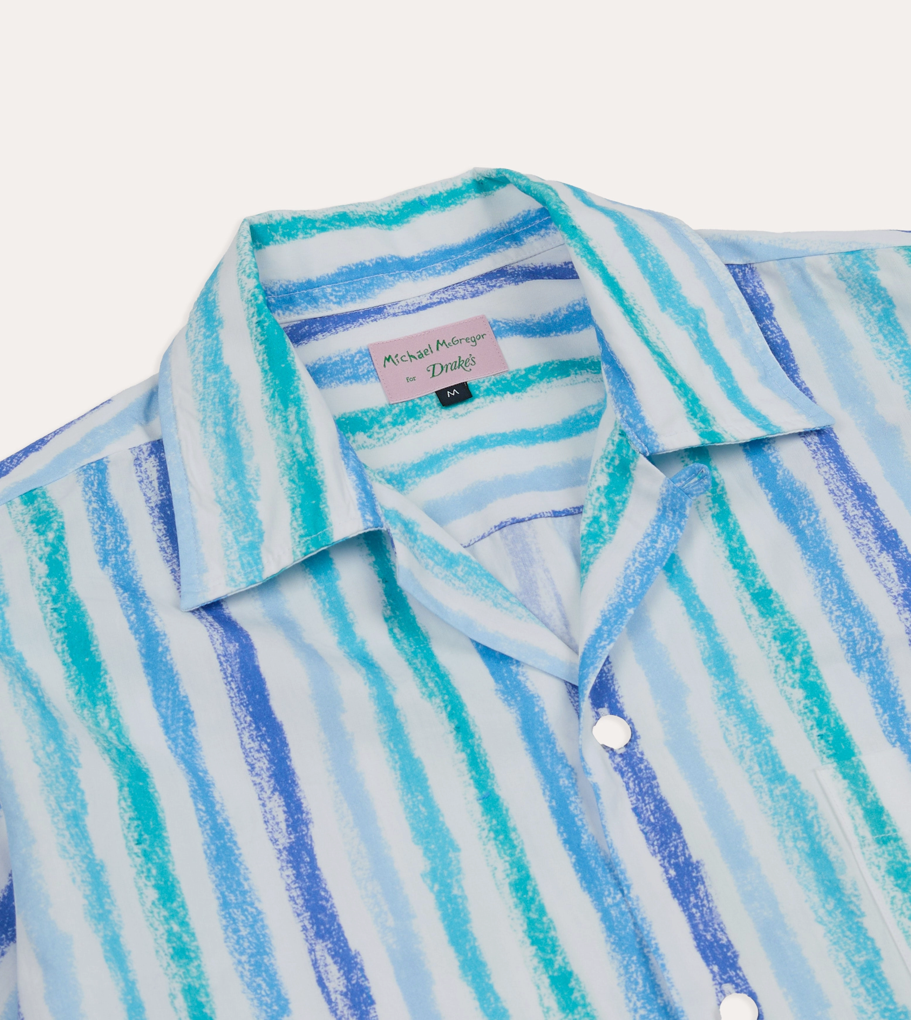 Michael McGregor for Drake's Stripe Camp Collar Shirt Summer Fashion