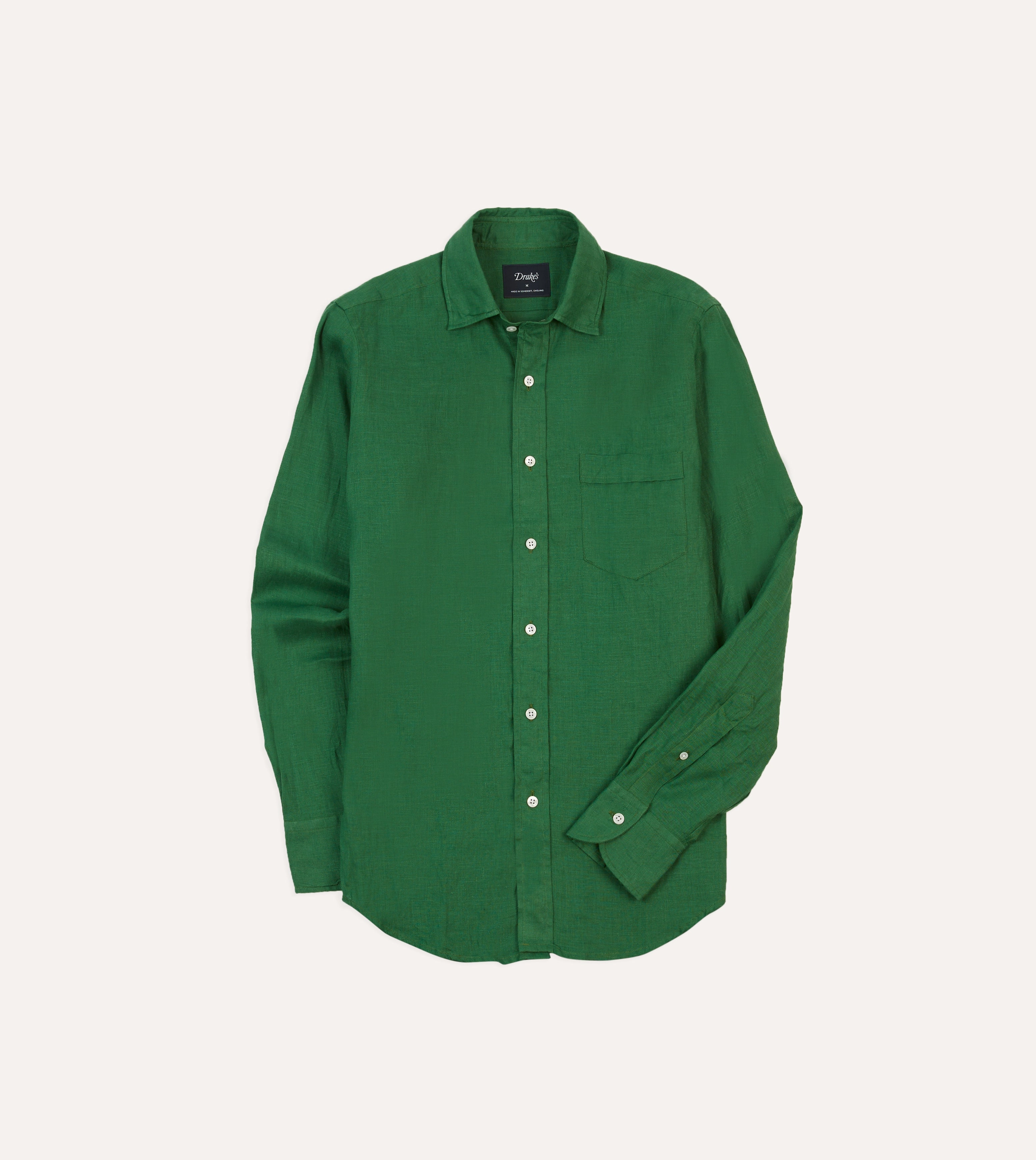 Multi Functional Pockets Forest Green Linen Spread Collar Shirt
