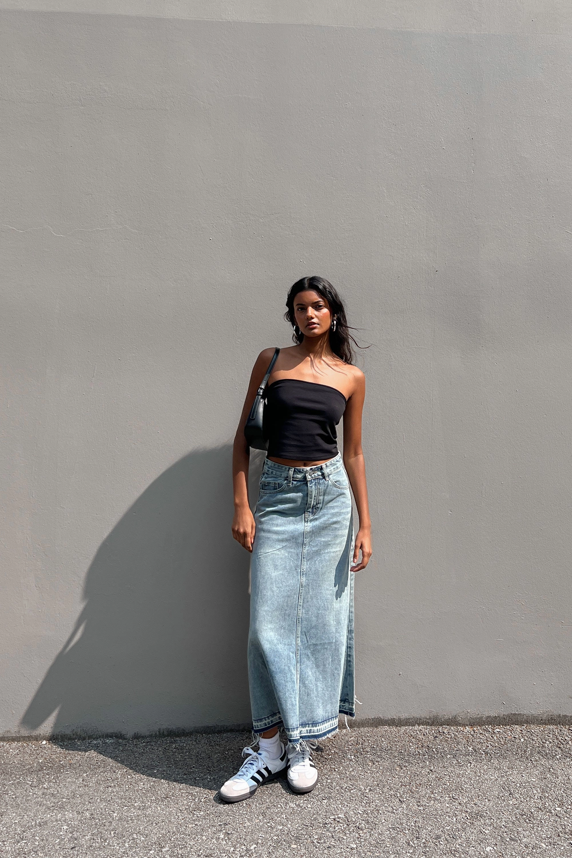 MIDI JEAN SKIRT Relaxed Style Button Details