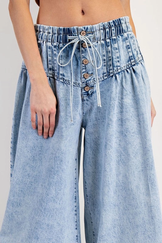 Mineral Washed Pleated Wide Leg Pants Everyday Look