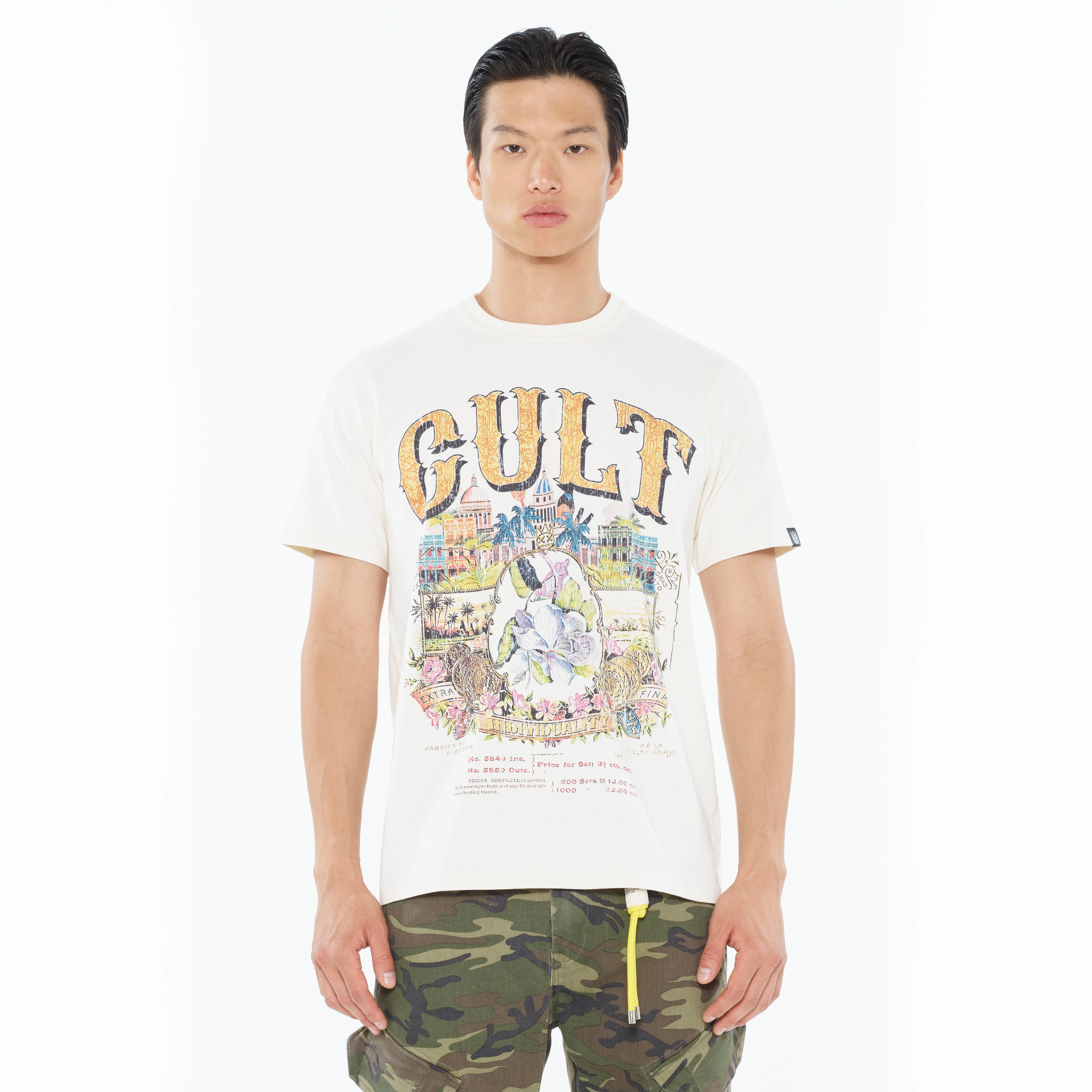 Cult's Heavyweight Short Sleeve Crew Neck Tee "Cuba" in Winter White All-Day Comfort Wear Holiday Trend