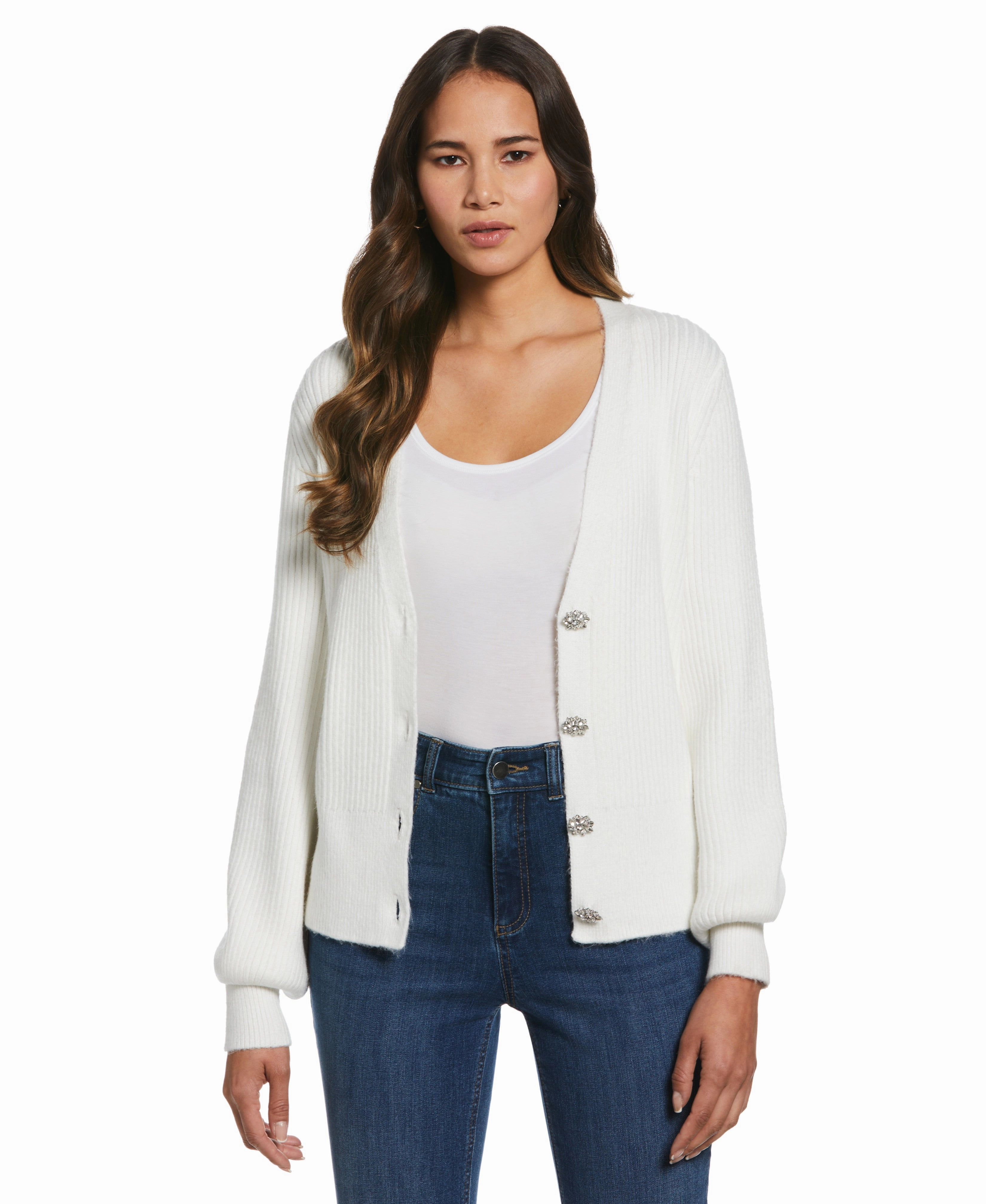 Double Layered Collar Jewel Button Cardigan