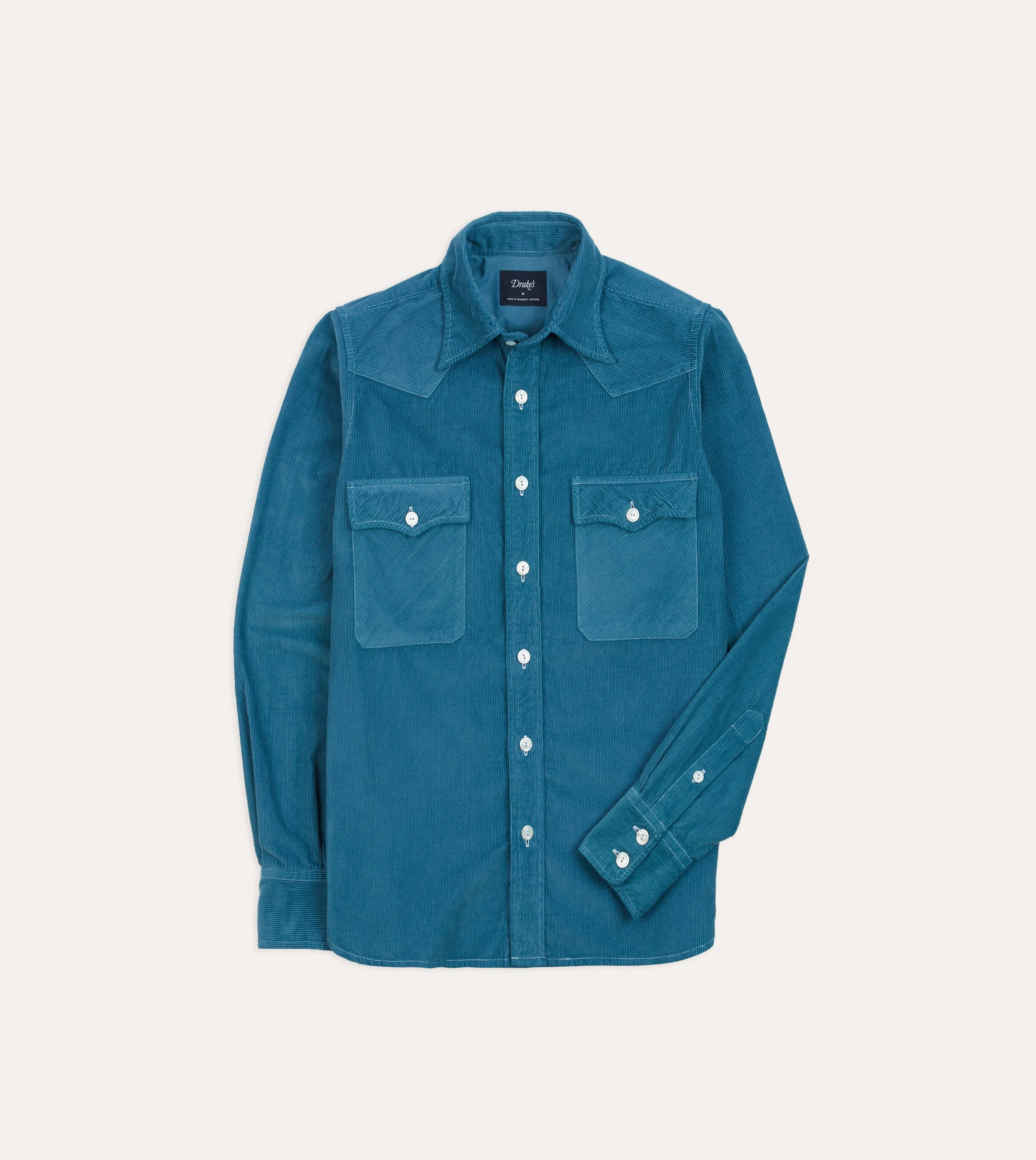 Turquoise Corduroy Two-Pocket Western Shirt garden party