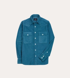 Turquoise Corduroy Two-Pocket Western Shirt garden party