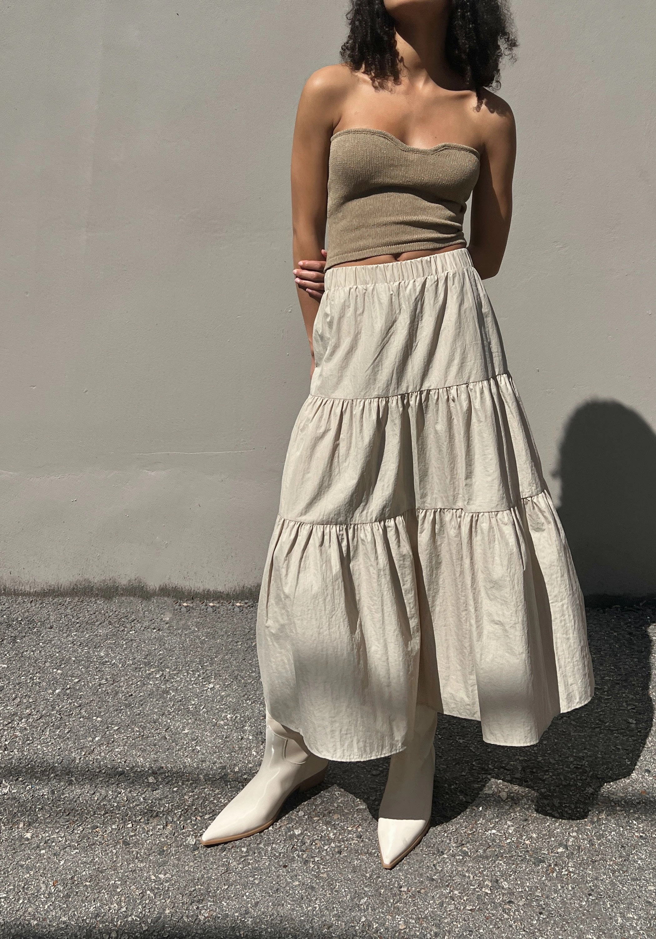 All Day Comfort Refined Finish THREE TIER MAXI SKIRT