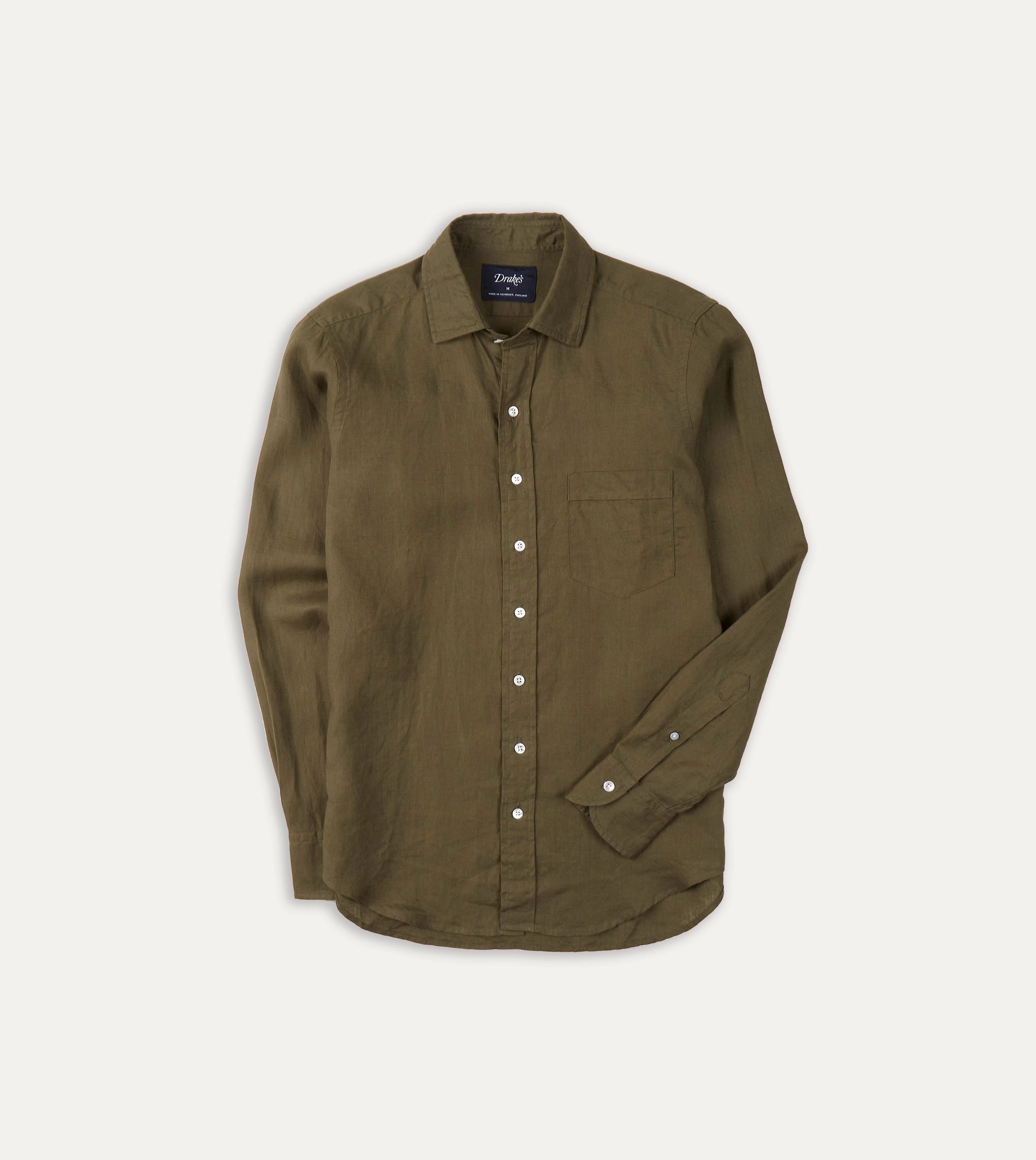 Camouflage Print Khaki Green Linen Spread Collar Shirt