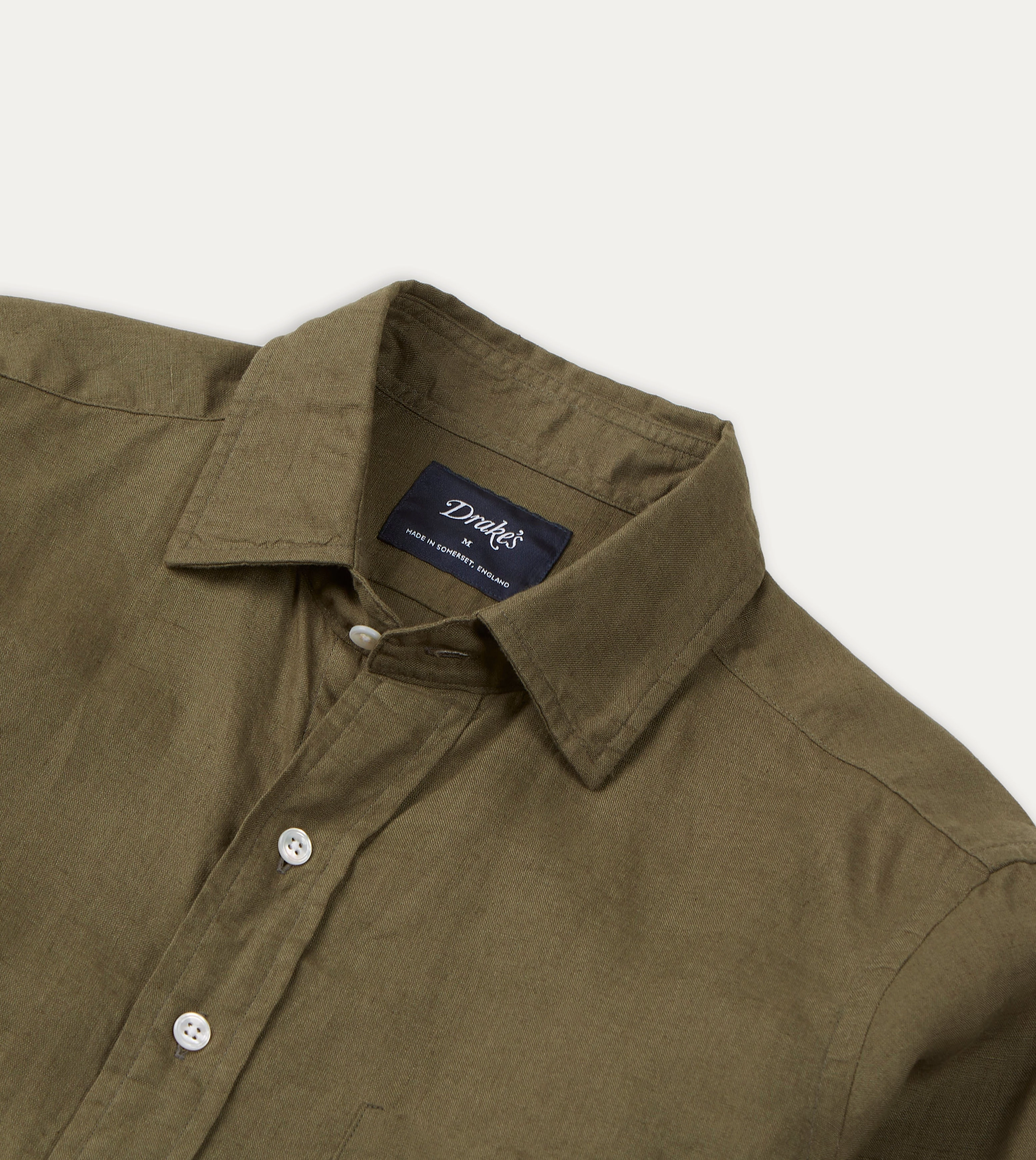 Vibrant color Khaki Green Linen Spread Collar Shirt