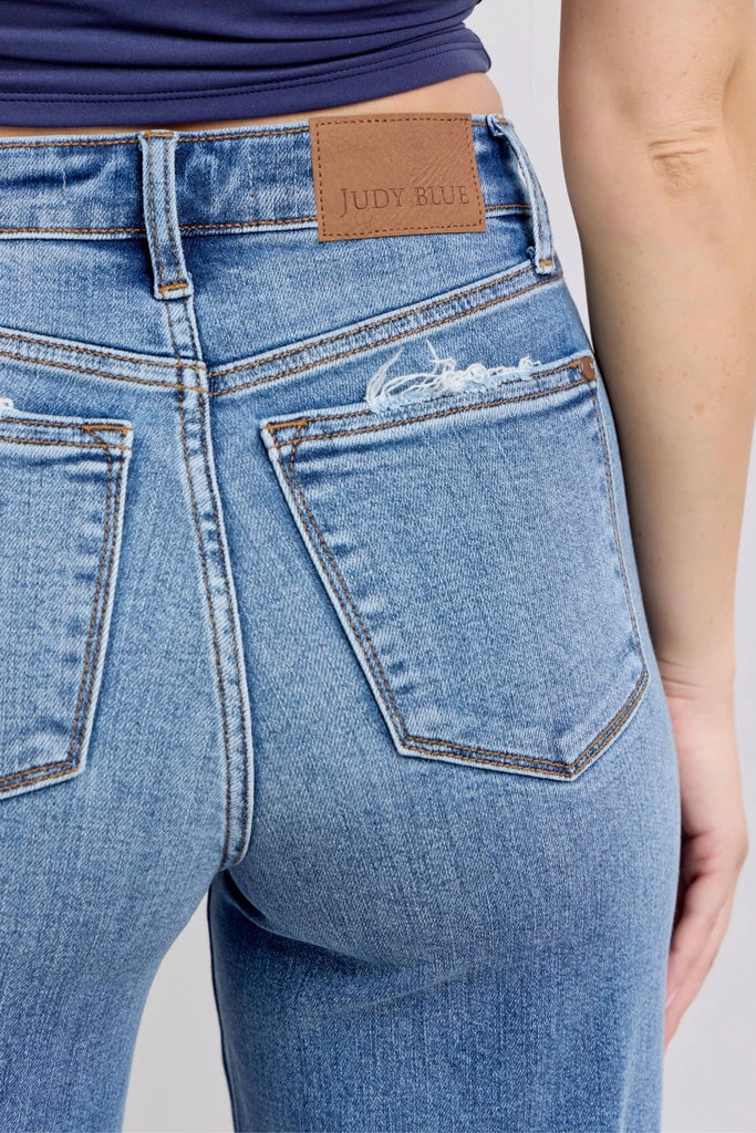 Judy Blue High Waist Retro Wide Fit Jeans Selvedge Detailing Reliable Outfit