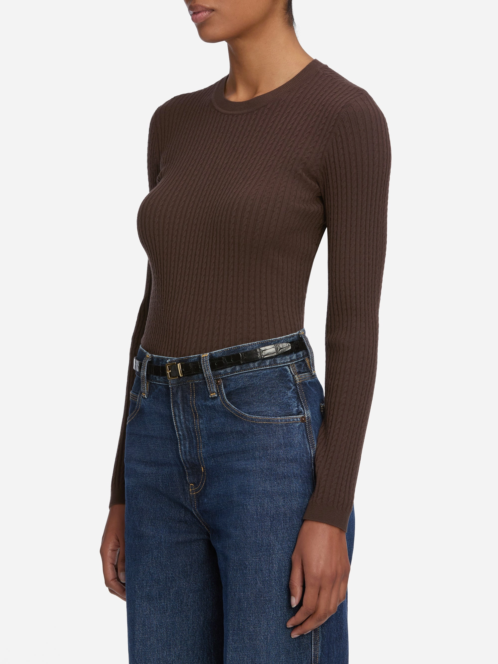 Soft Knit Design Wrinkle Free Material The Fine Cable Sweater -- Coffee