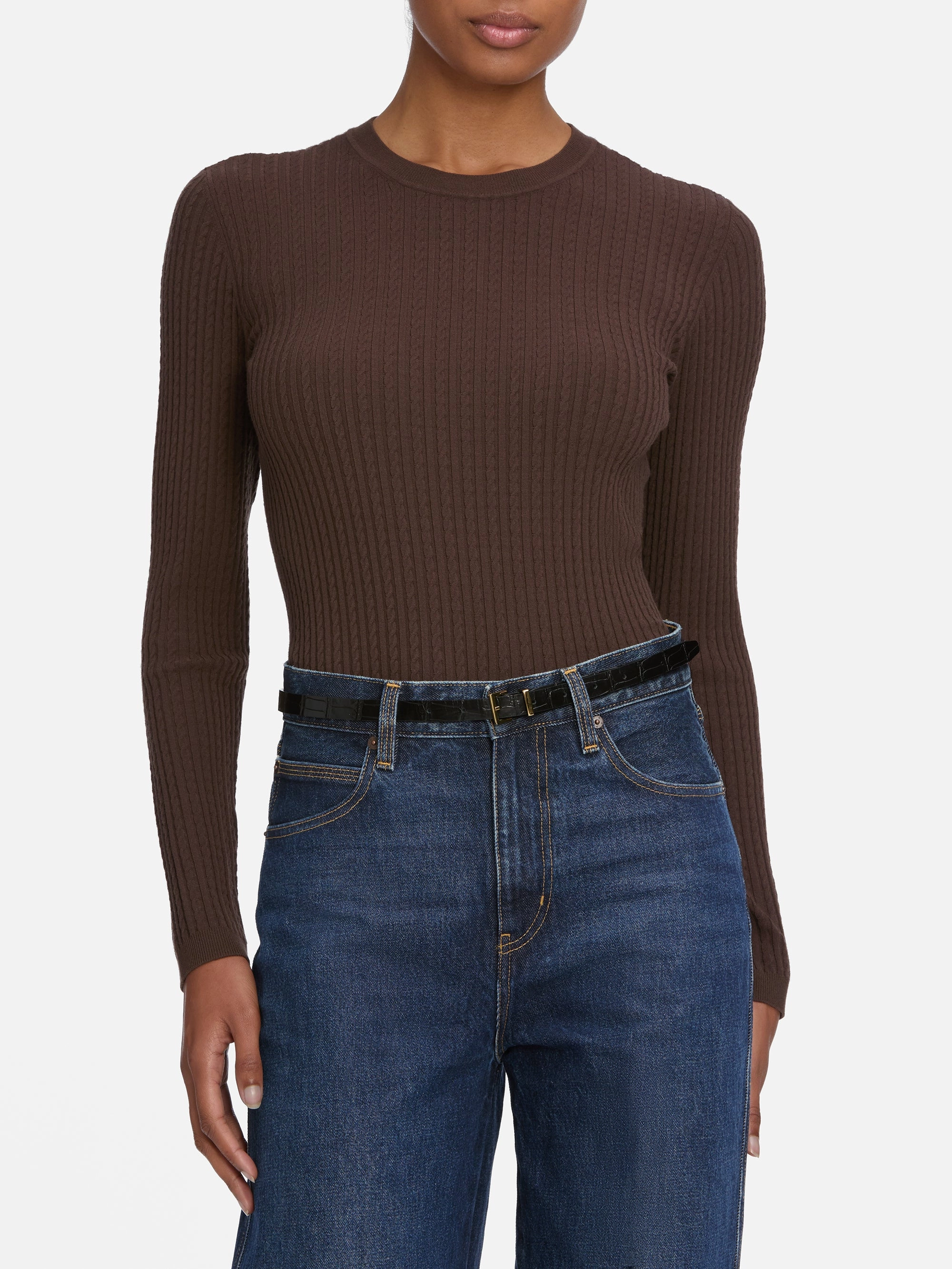The Fine Cable Sweater -- Coffee Comfy Design Warm Fashion