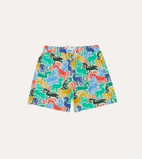 Breathable Performance Fit Ducks Print Nylon Drawstring Swim Shorts