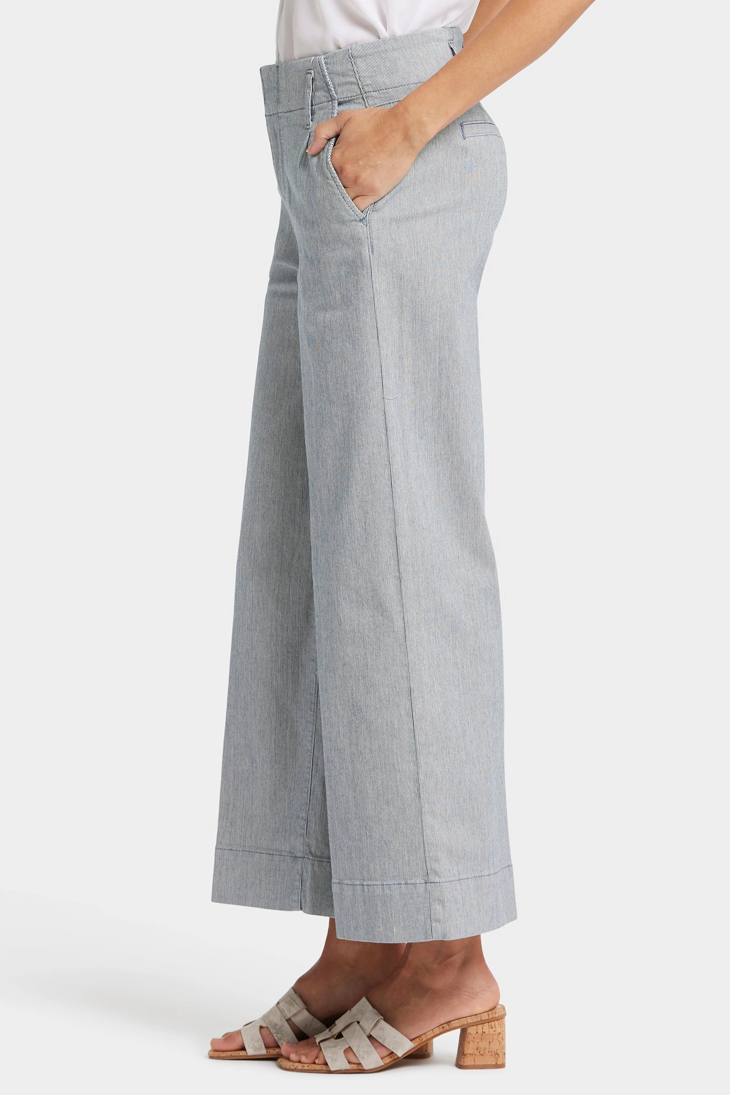 Formal City Walk Party Look Cool Texture Mona Wide Leg Trouser Ankle Jeans - Canyon River Stripe