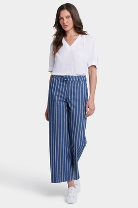 Mona Wide Leg Trouser Ankle Jeans - Huelva Stripe Light material
