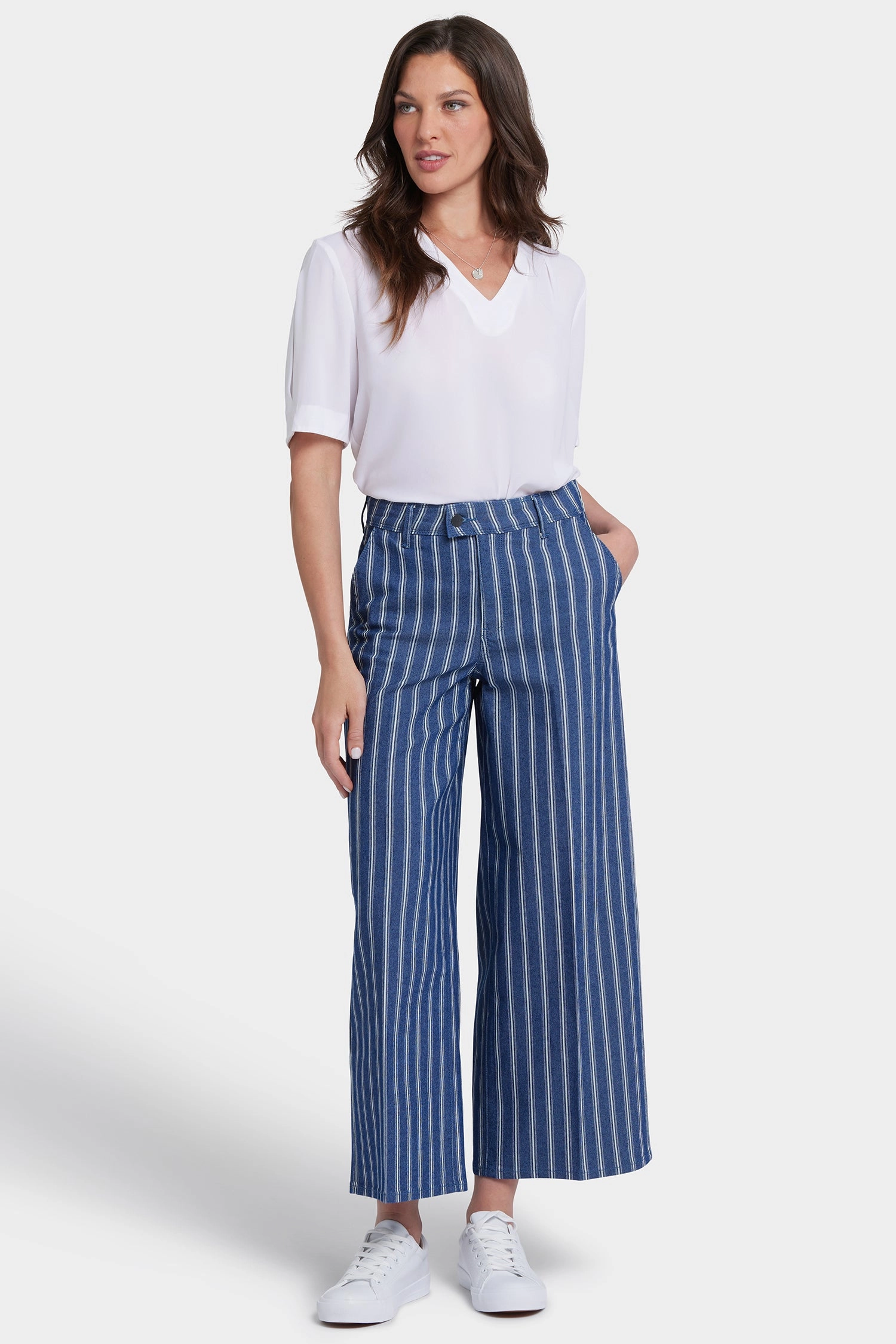 Mona Wide Leg Trouser Ankle Jeans - Huelva Stripe Street Routine Trend Setter Home Comfort