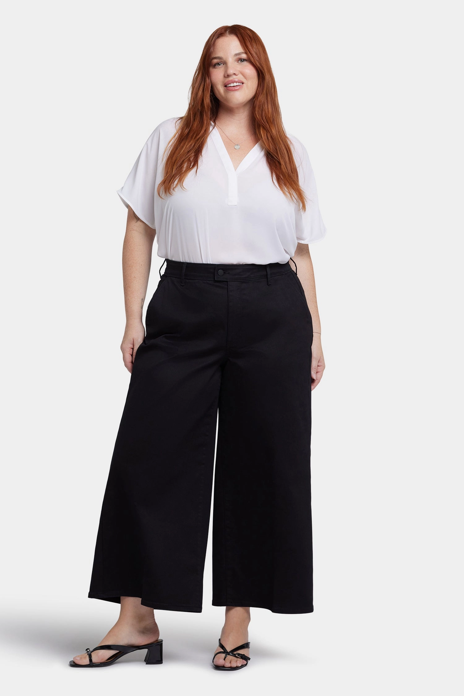 Mona Wide Leg Trouser Ankle Jeans In Plus Size - Black Stretch Fit Denim
