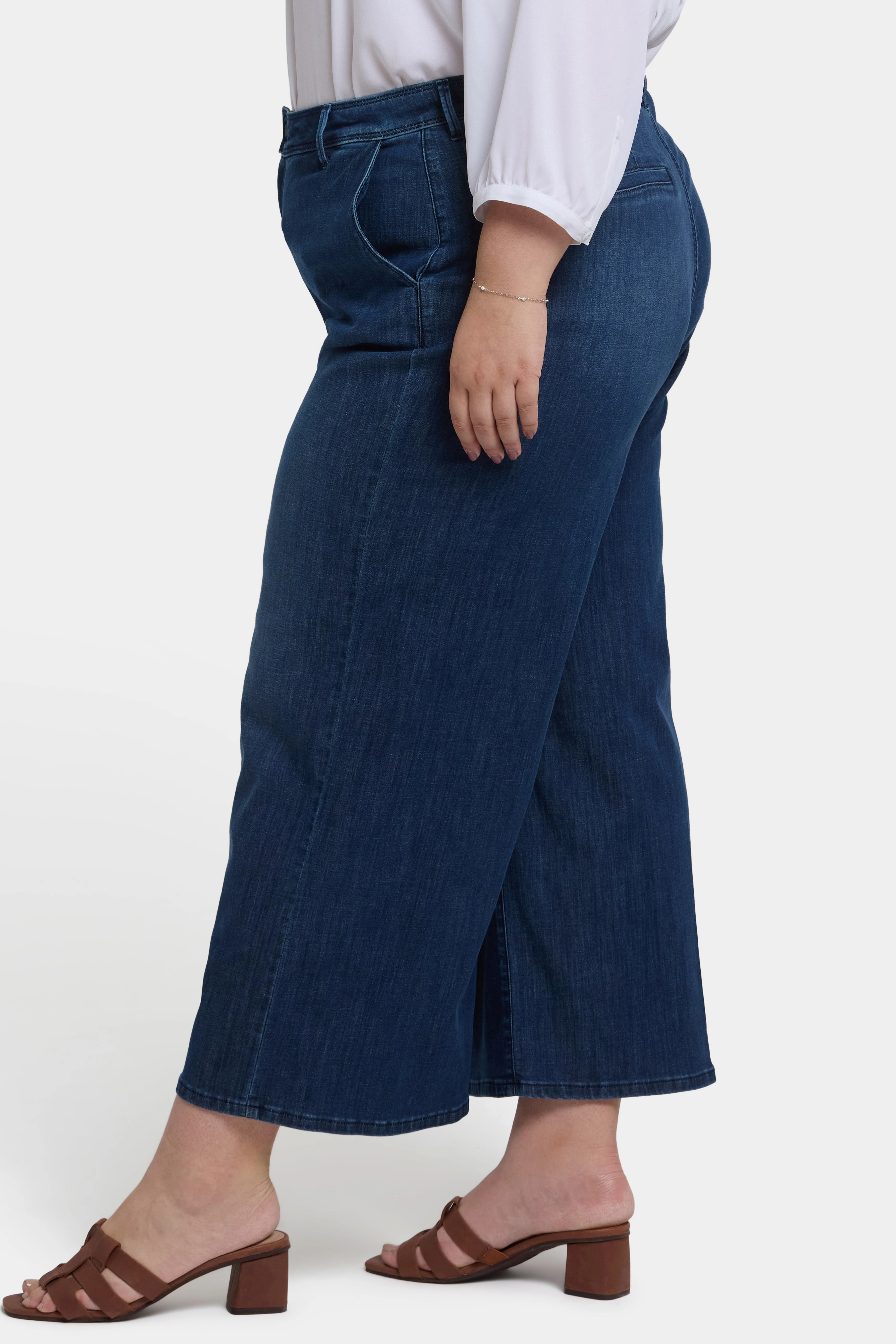Sustainable Denim Production Elegant Bold Look Mona Wide Leg Trouser Ankle Jeans In Plus Size - Ibiza Blues