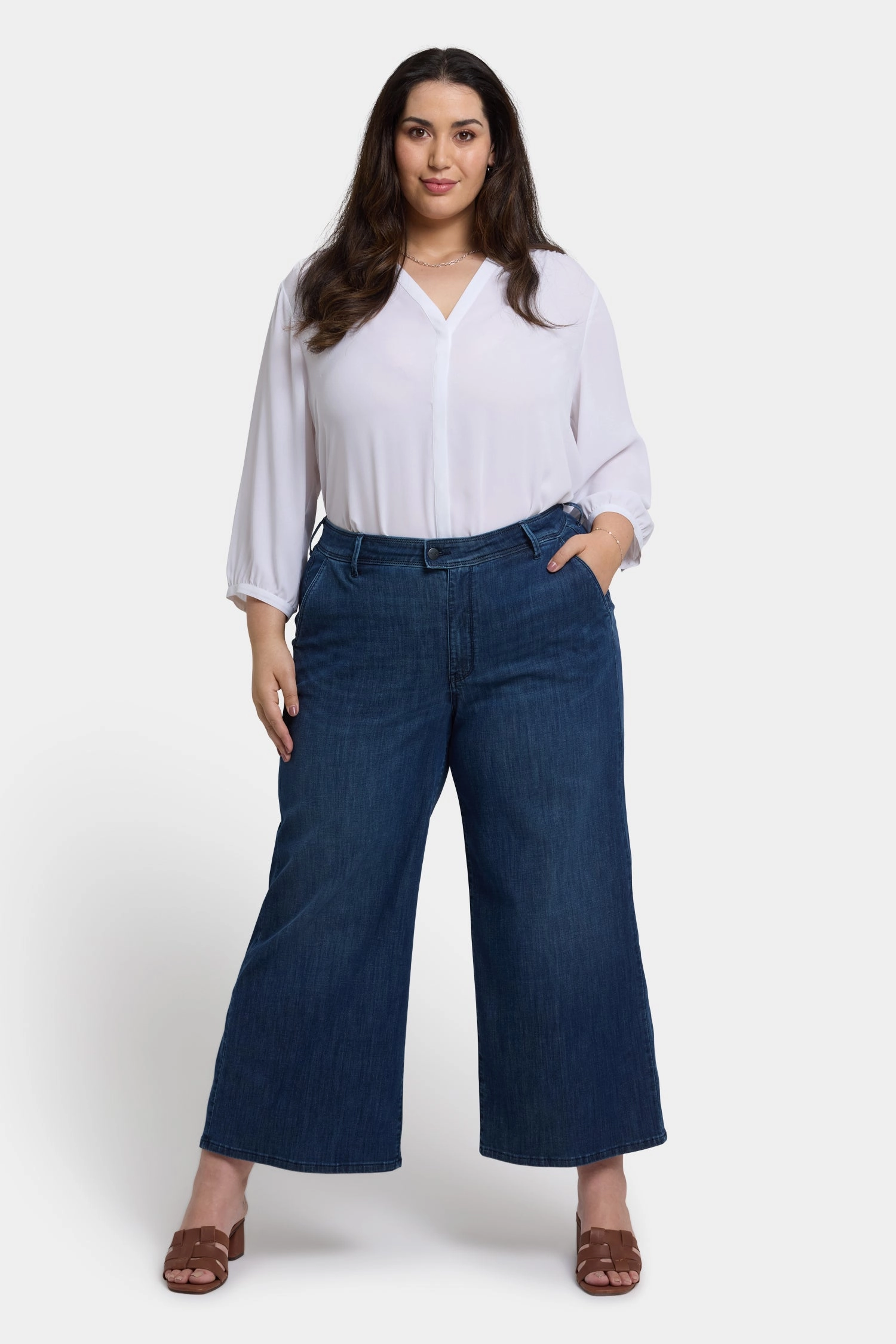 Lightweight Choice Mona Wide Leg Trouser Ankle Jeans In Plus Size - Ibiza Blues