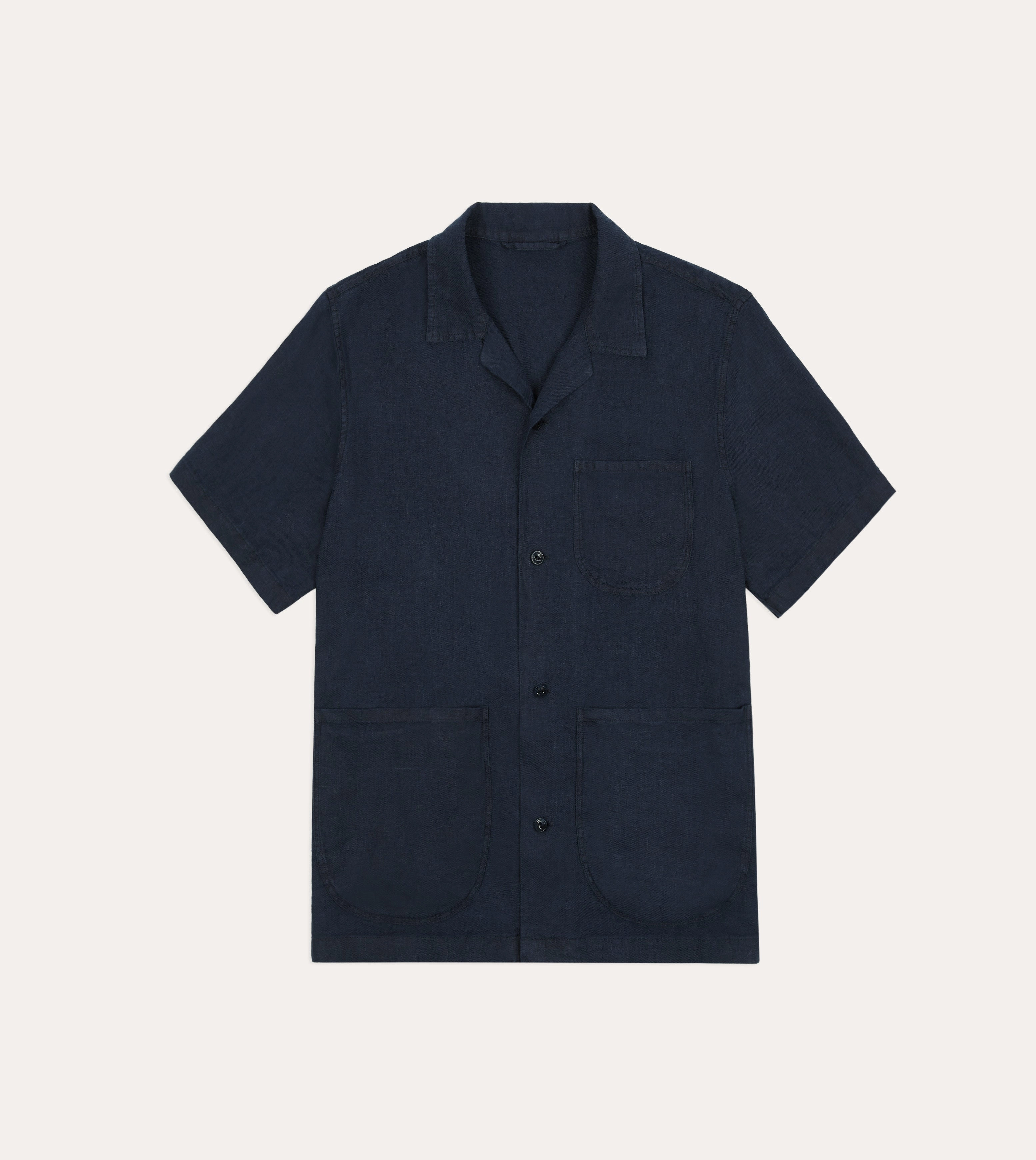 Glossy Texture Thermoregulating Layer Indigo Linen Short Sleeve Safari Shirt