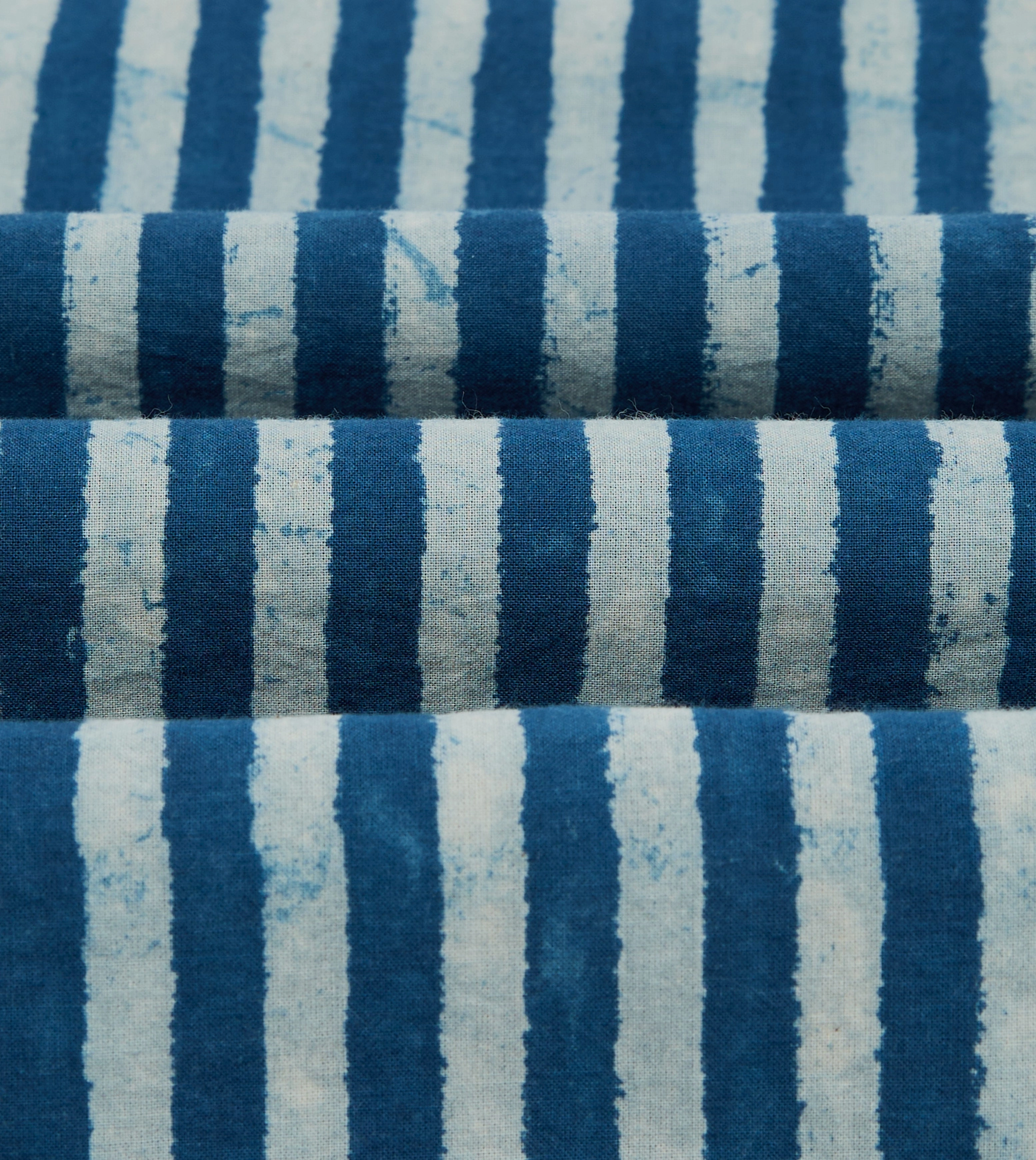 Non Irritating Tags High Density Weave Indigo Stripe Block Print Cotton Camp Collar Short Sleeve Shirt