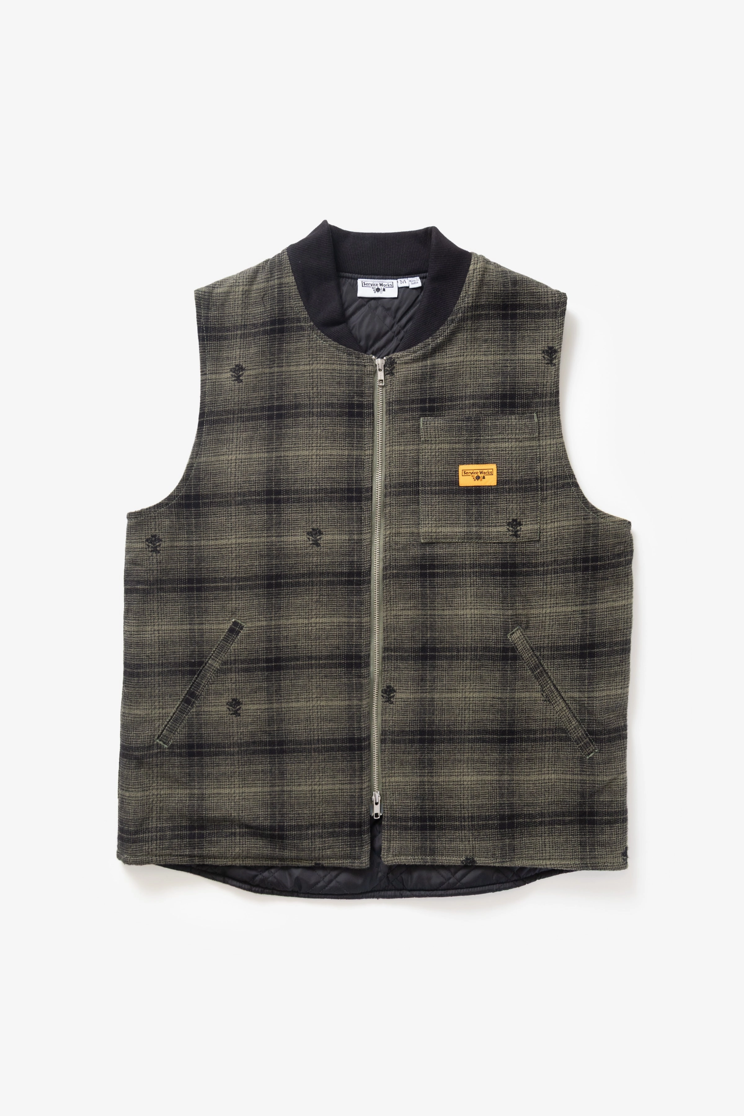 MultiPocket Design Service Works - Thistle Plaid Padded Work Vest - Olive All Seasons