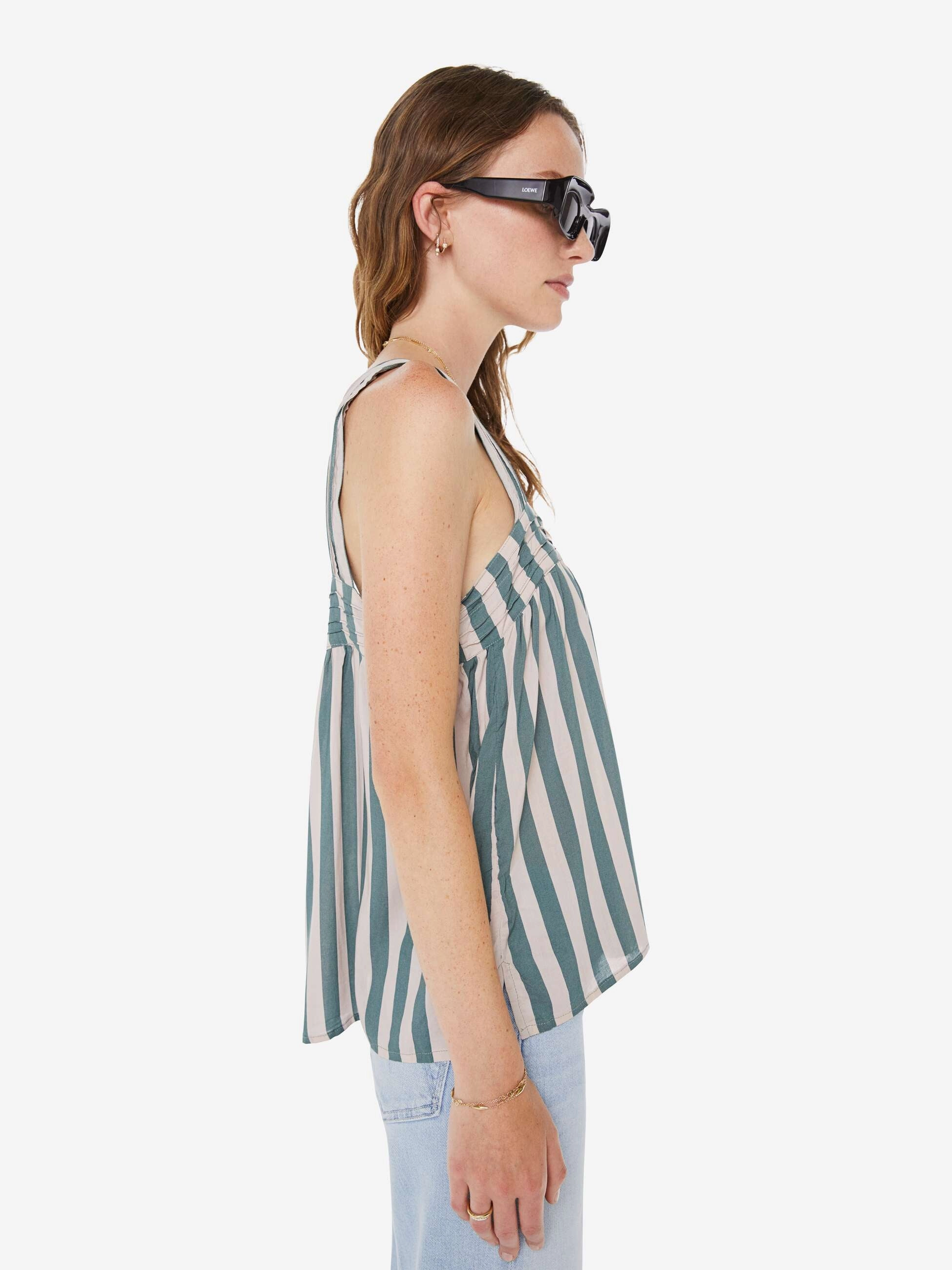 Natalie Martin Jasmine Top - Thick Stripe Jade Affordable Luxury