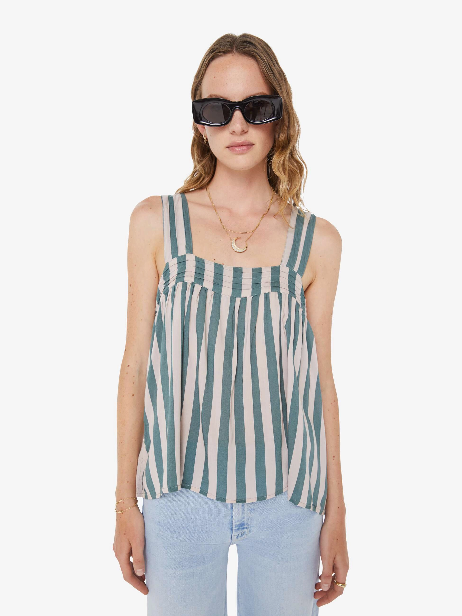 Natalie Martin Jasmine Top - Thick Stripe Jade Workwear Essential