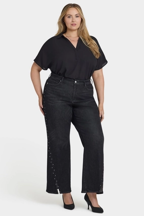 Year Round Piece Contemporary Waistband Teresa Wide Leg Jeans In Plus Size - French Nightfall