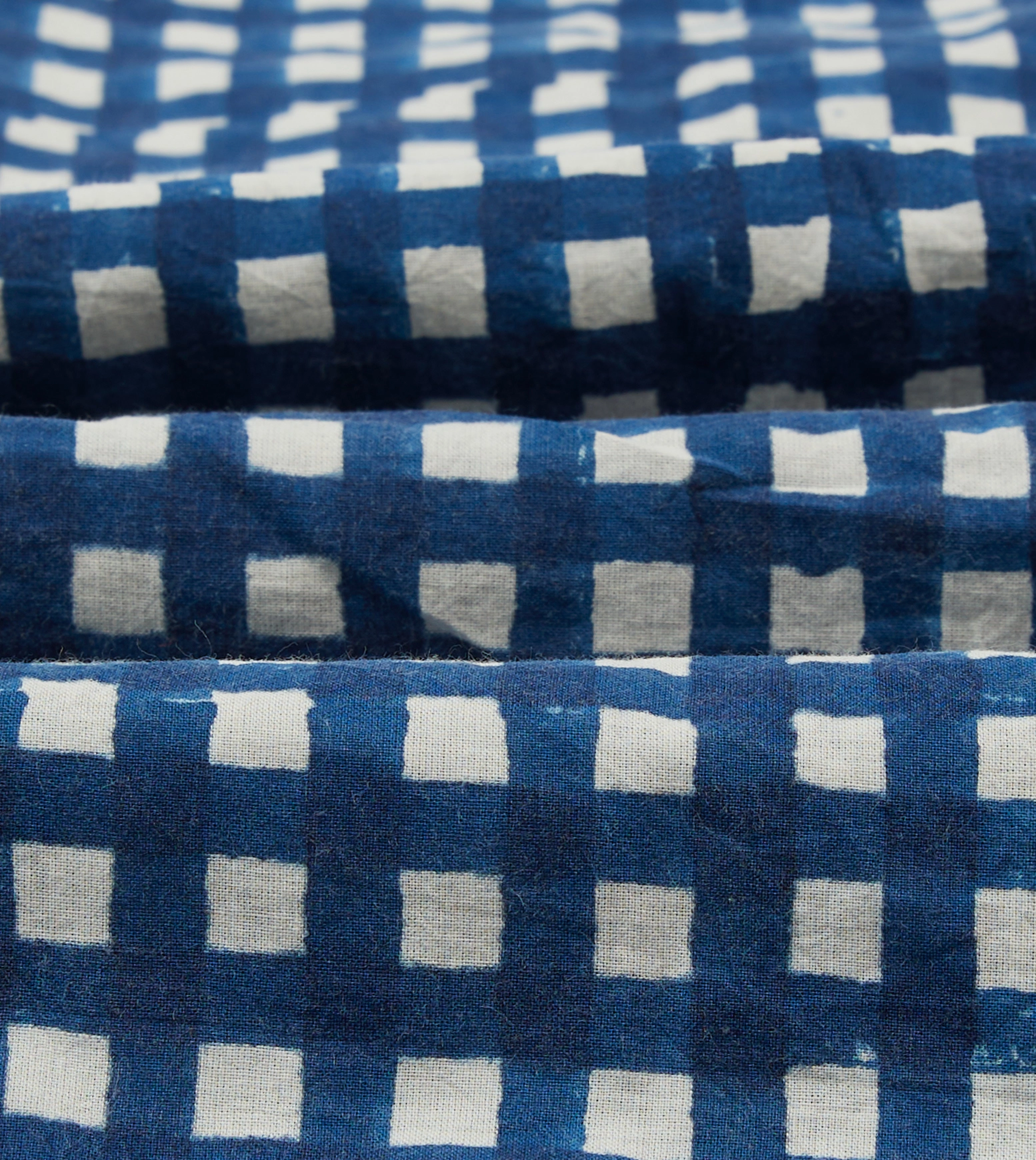 Lightweight texture Workwear Essential Navy Gingham Check Block Print Cotton Camp Collar Short Sleeve Shirt