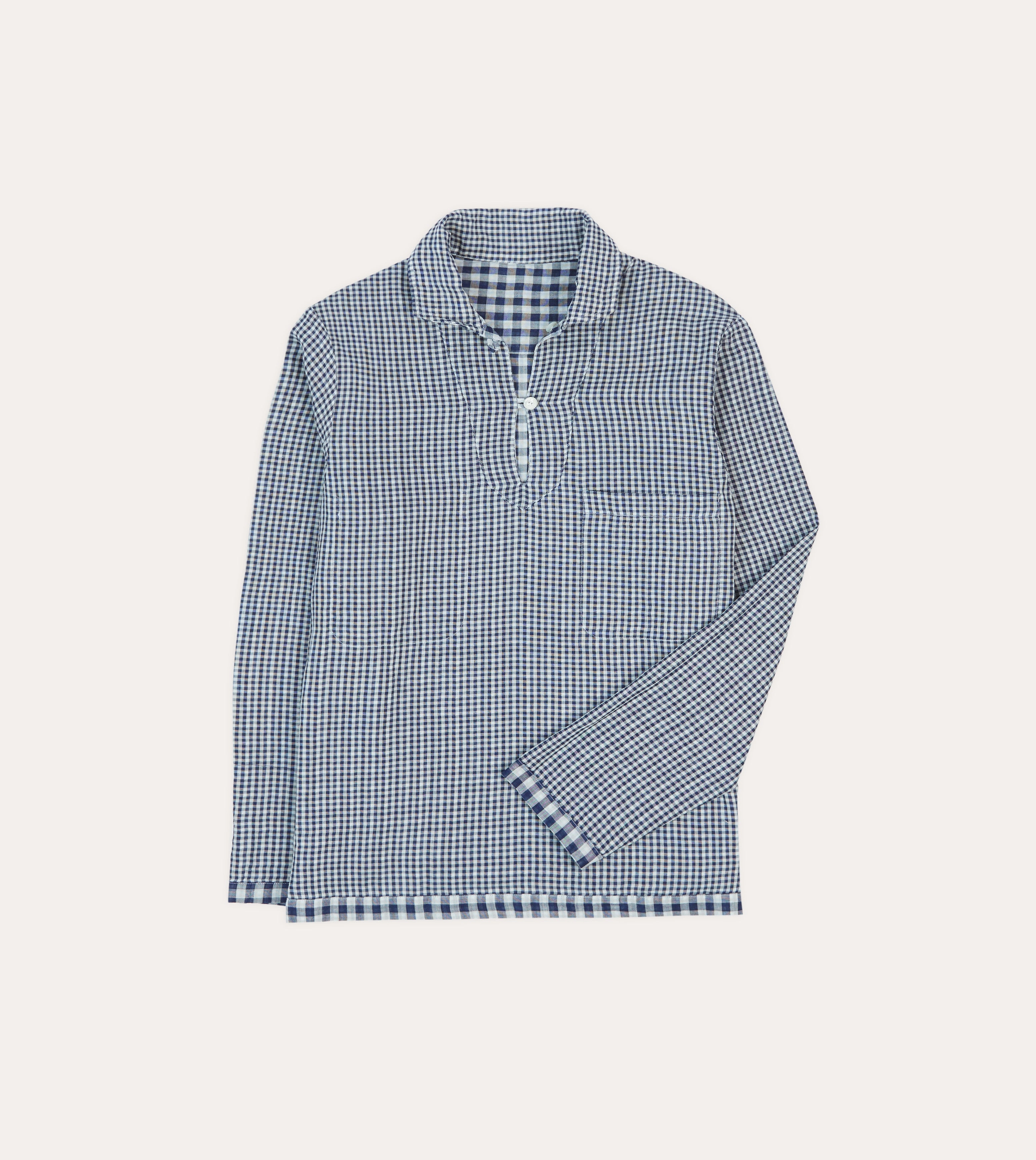 Night Out Reinforced Shoulders Navy Gingham Cotton Reversible Smock