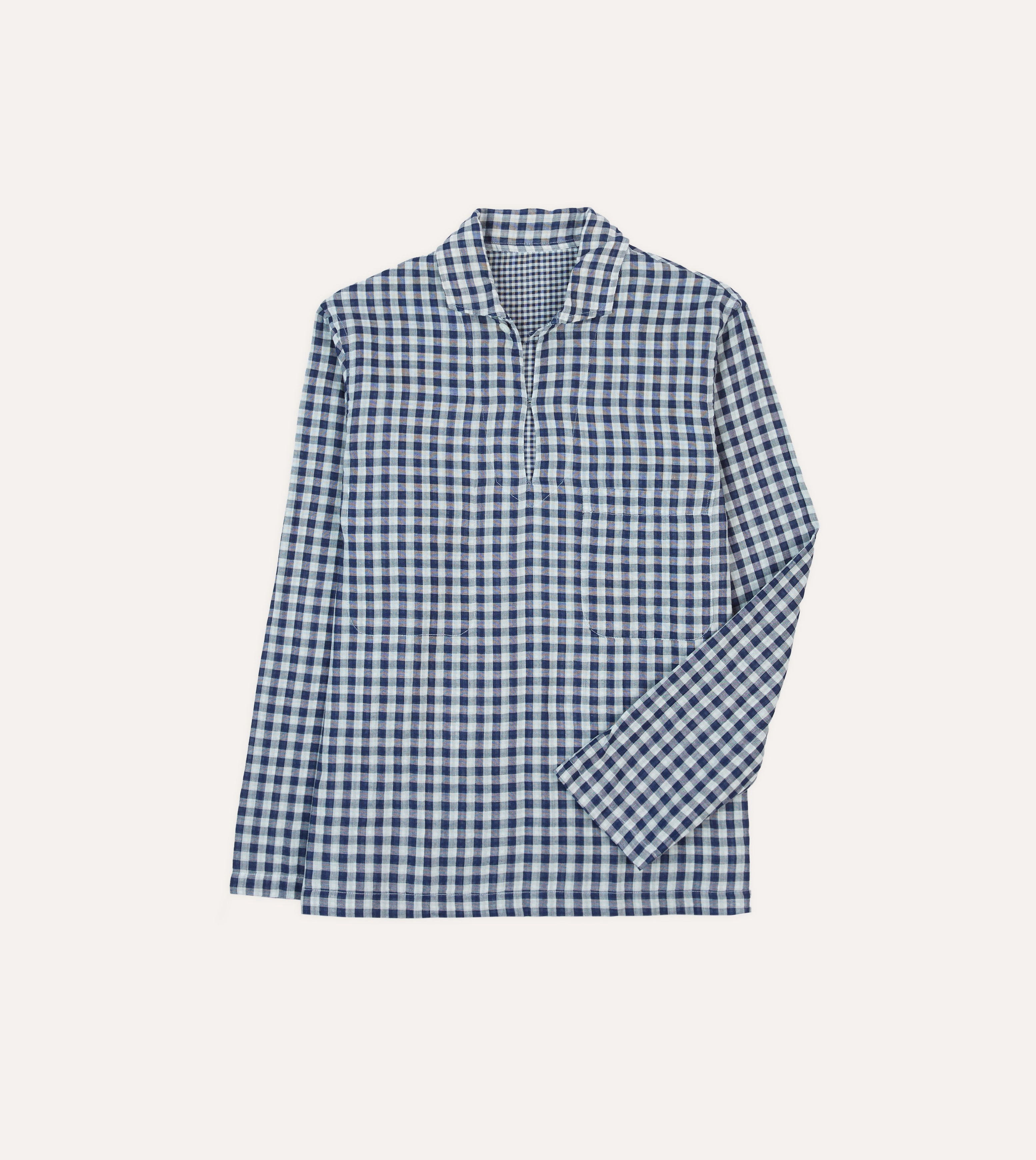 Seamless Side Panels Quality Material Navy Gingham Cotton Reversible Smock