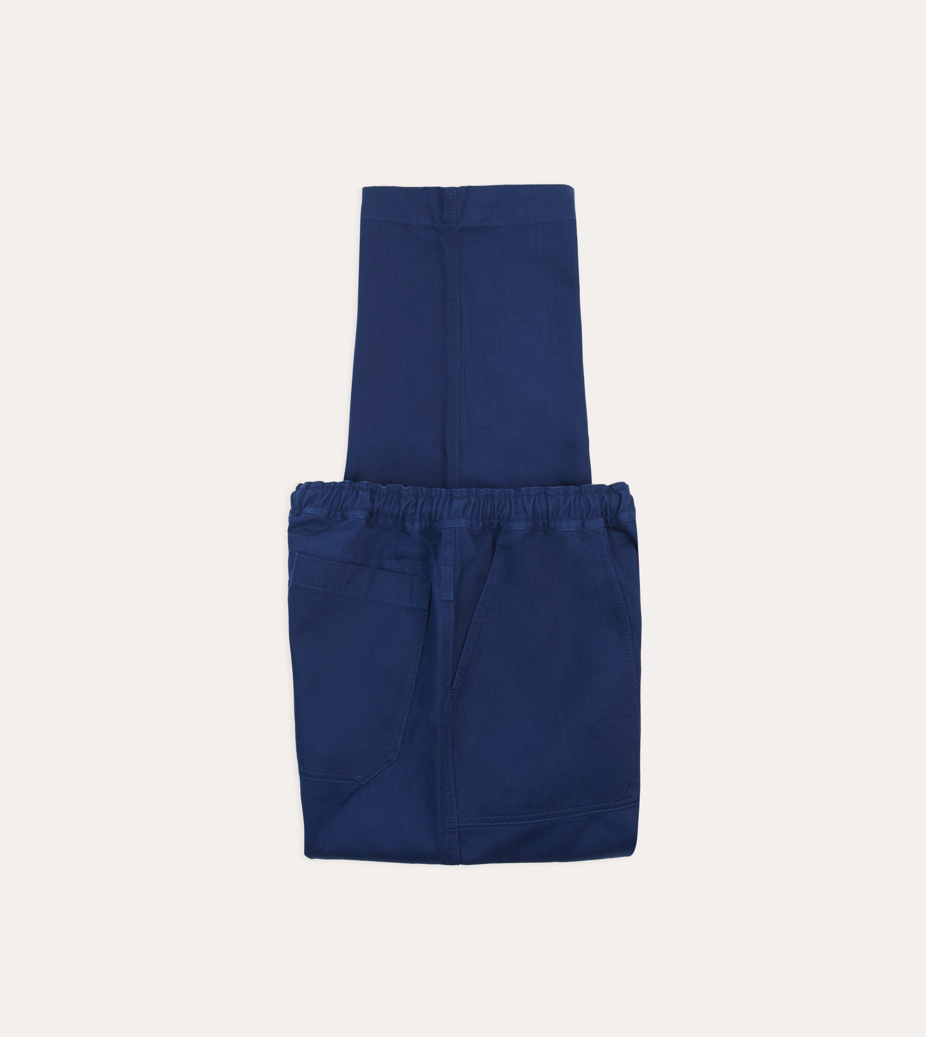 Navy Herringbone Twill Cotton Drawstring Trousers Water Resistant Finish
