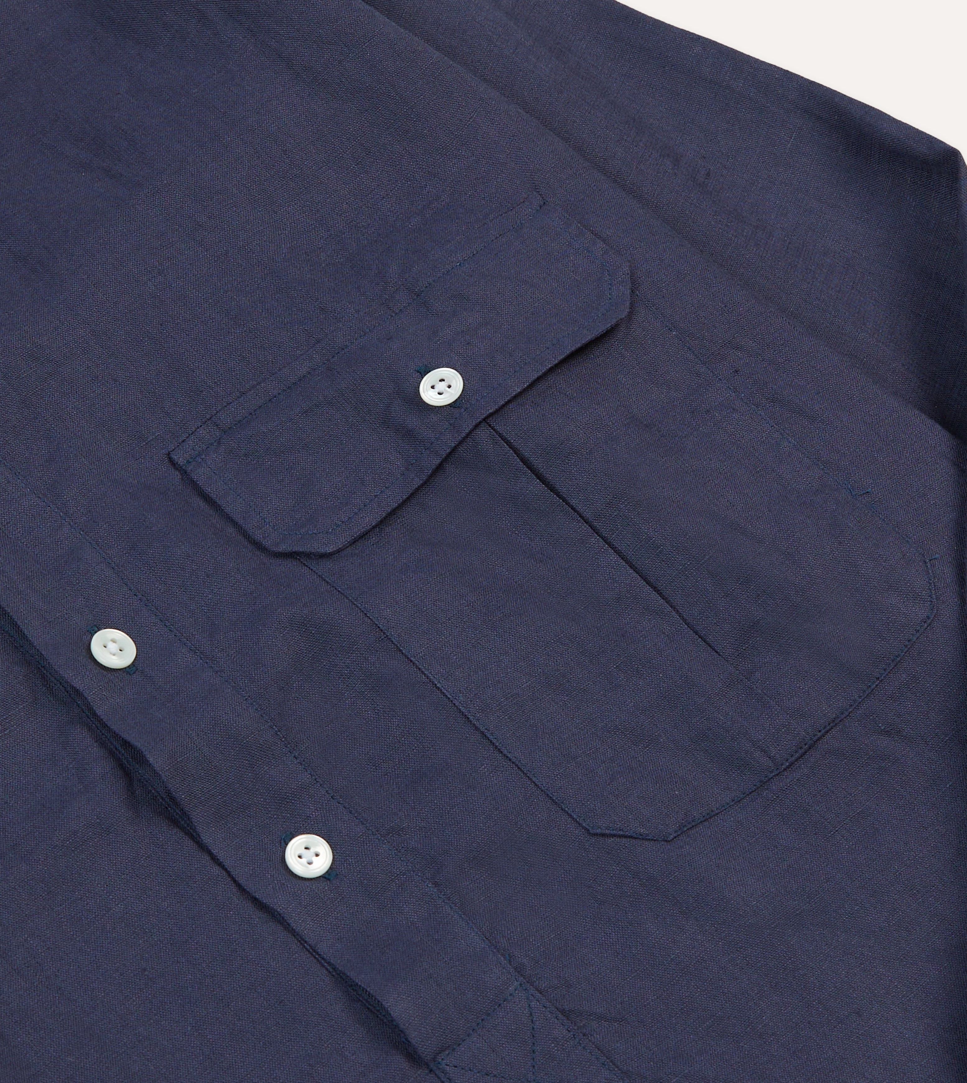 Comfortable Wear Navy Linen Long Point Collar Popover Shirt