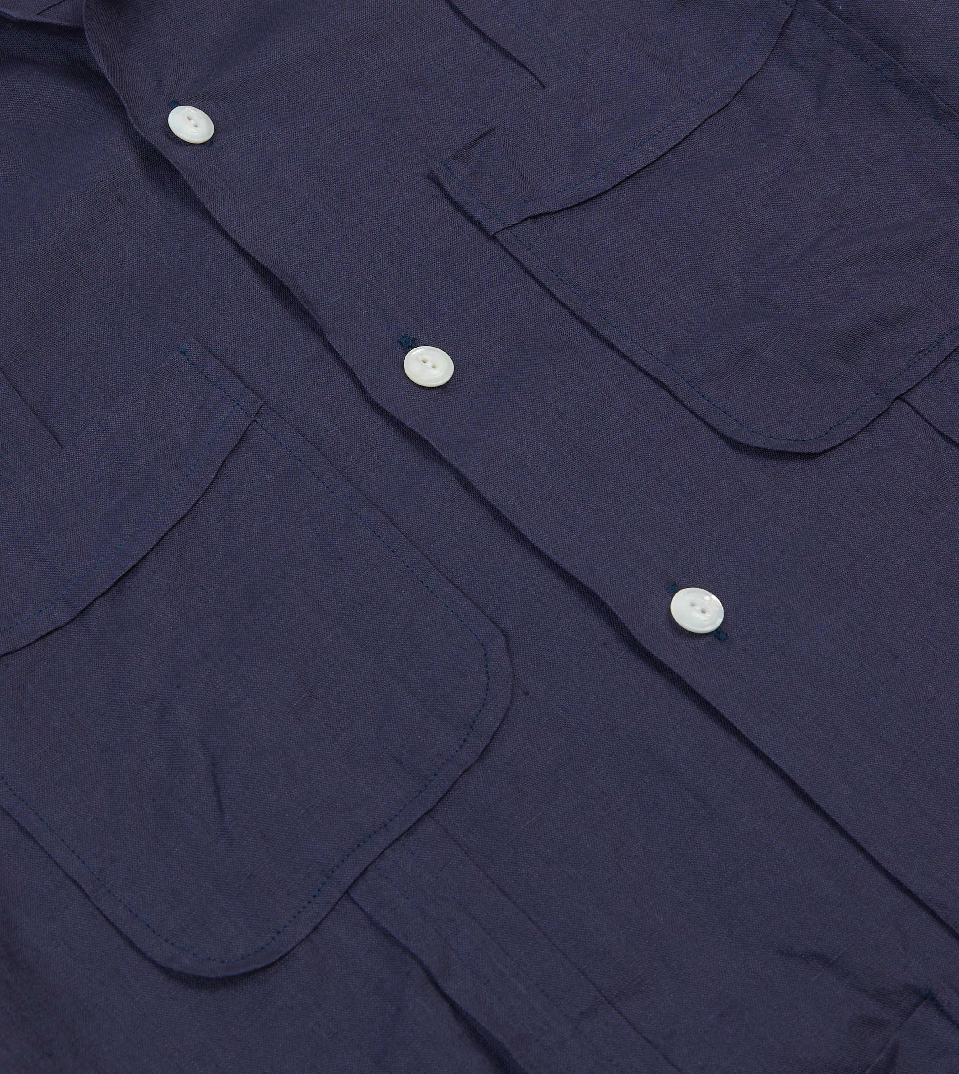 Navy Linen Short Sleeve Cuban Shirt Versatile Wear Versatile Layer