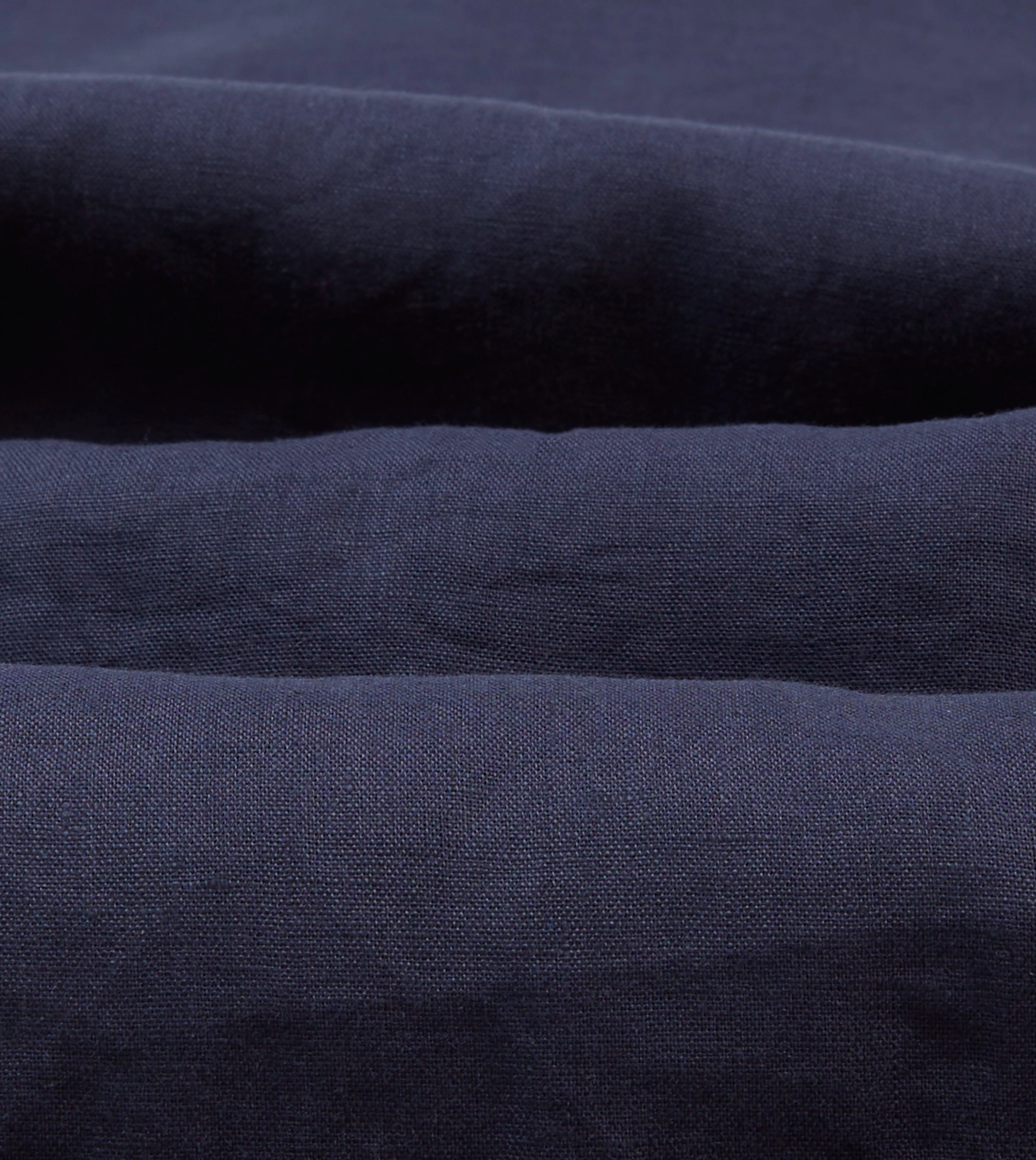 Navy Linen Short Sleeve Cuban Shirt Stretchable Cloth