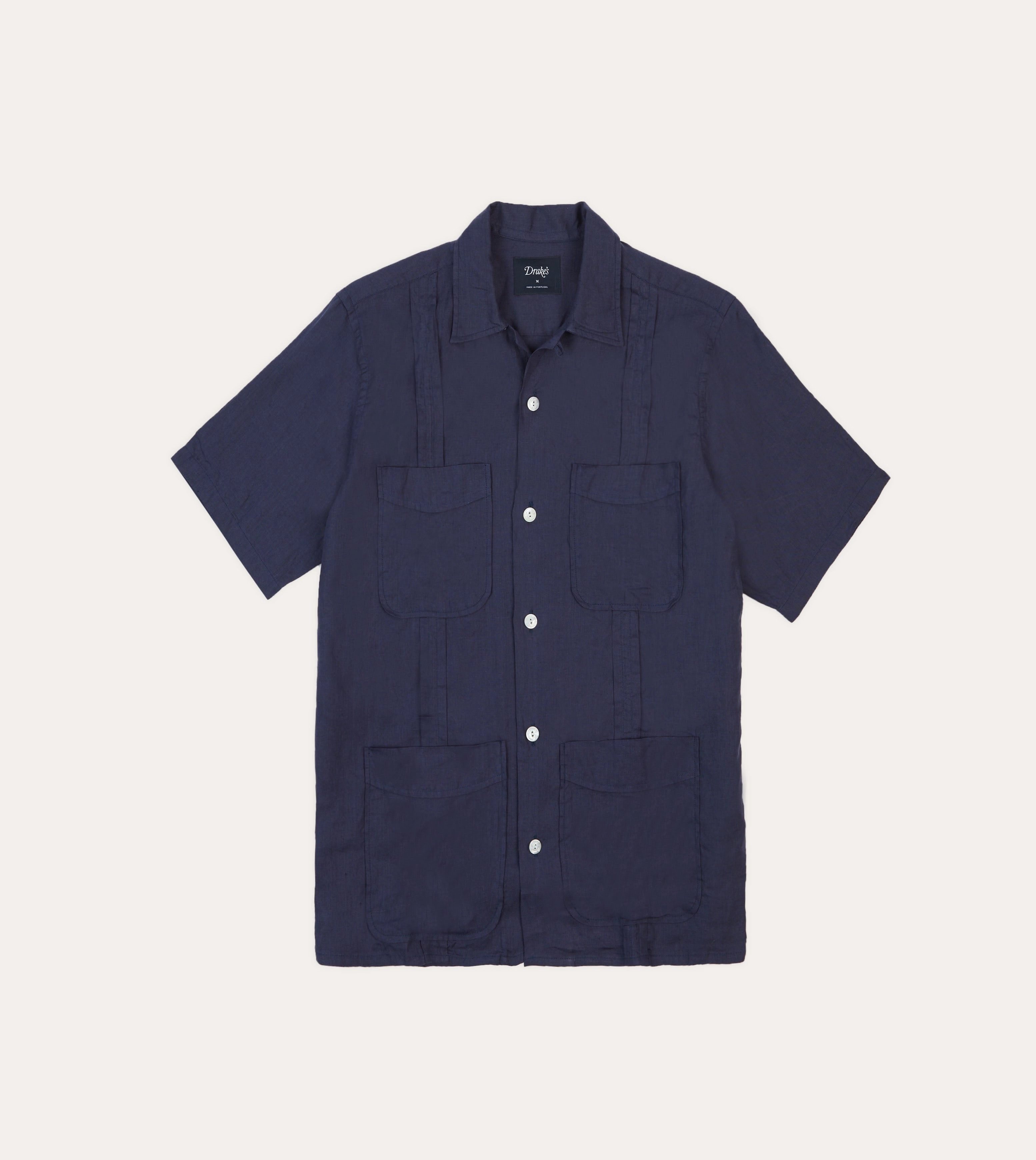 Navy Linen Short Sleeve Cuban Shirt Relaxed Style