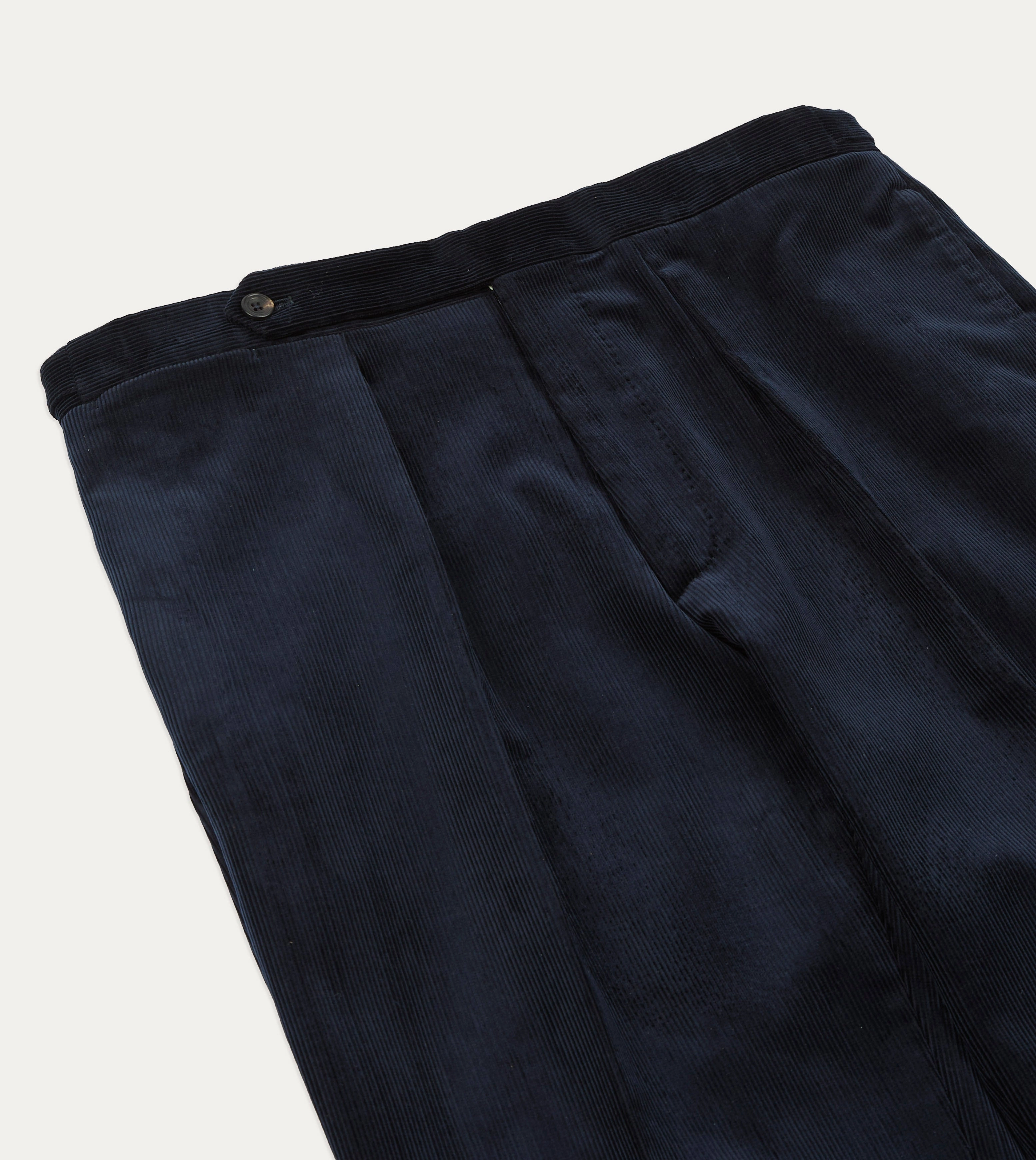 Navy Mid-Wale Corduroy Single Pleat Trouser Soft Wear Light Reflective Details