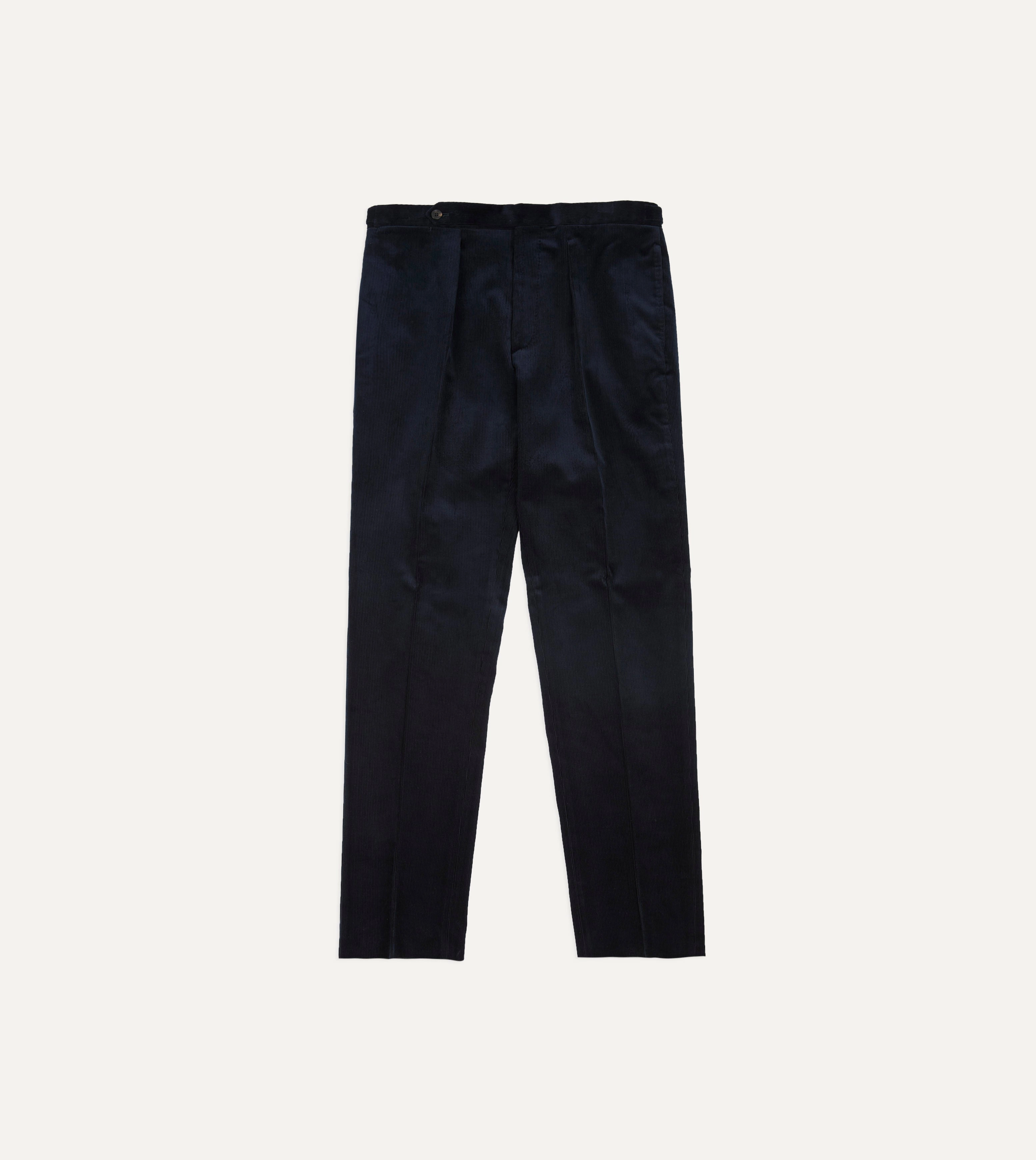 Navy Mid-Wale Corduroy Single Pleat Trouser Soft Texture AntiStaticLining