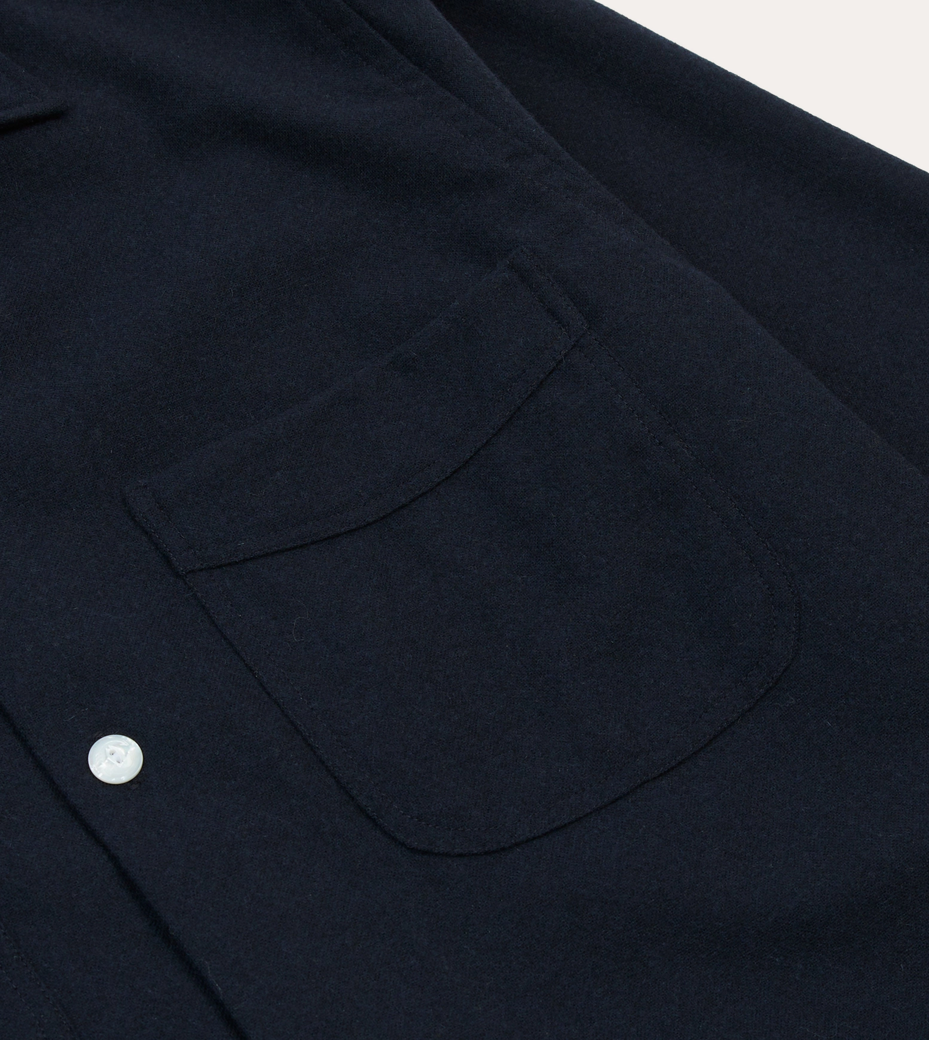 Navy Wool Four-Pocket Camp Collar Work Shirt garden party