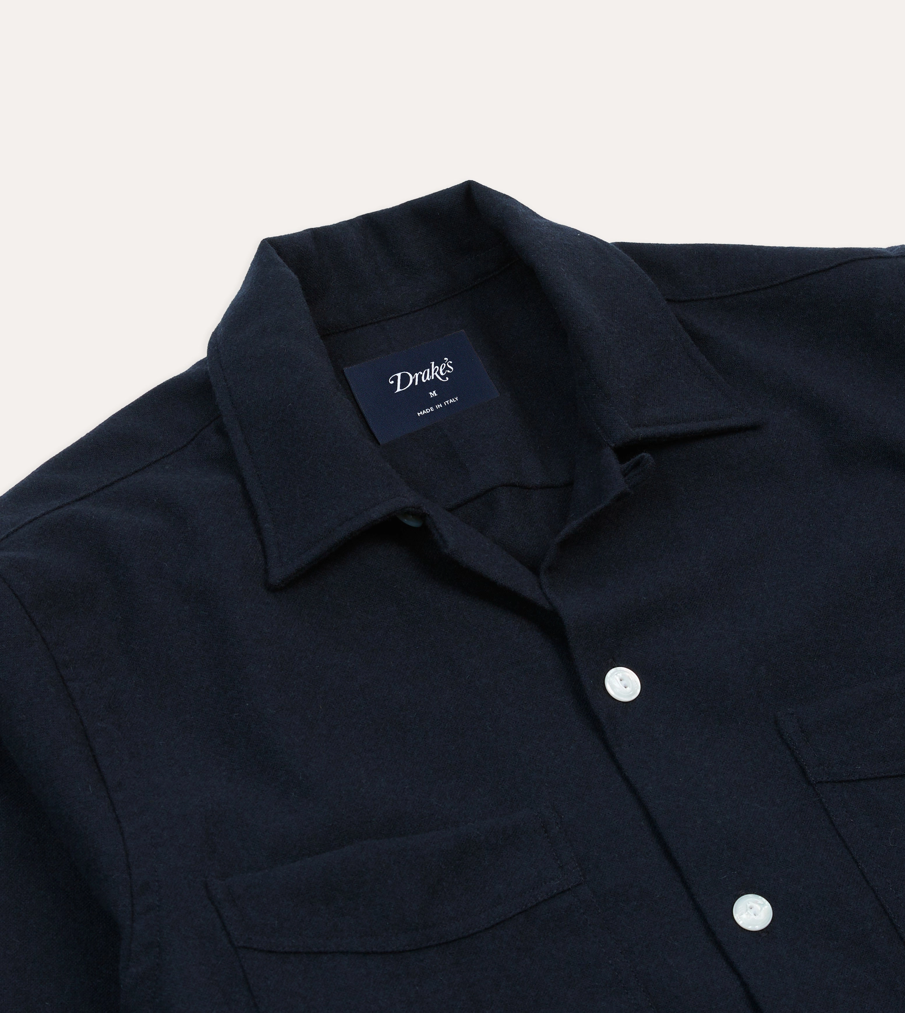 Navy Wool Four-Pocket Camp Collar Work Shirt Fashion Forward Static Dissipating Fiber