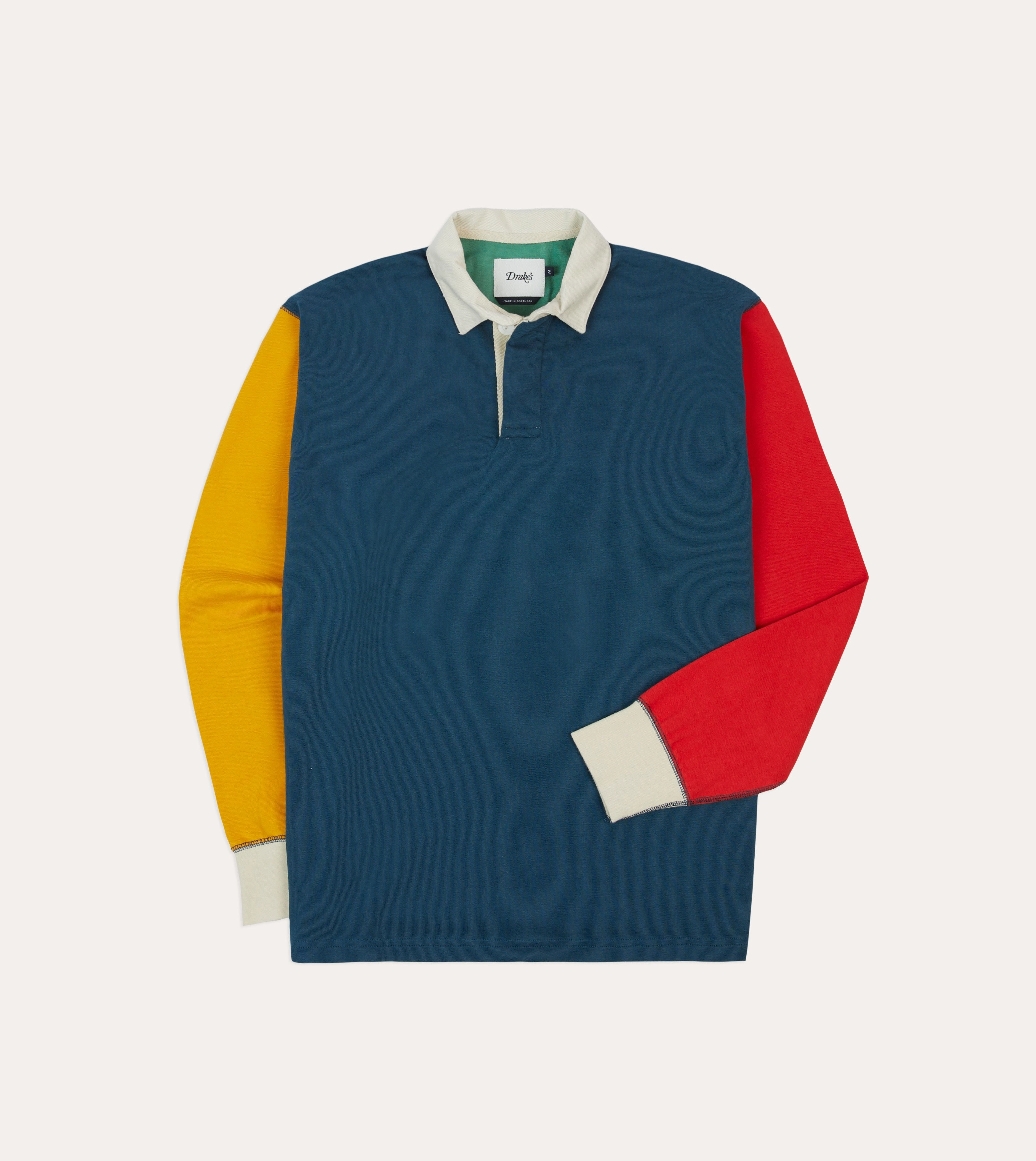 Ethical production Navy, Yellow, Red and Green Colourblock Cotton Rugby Shirt