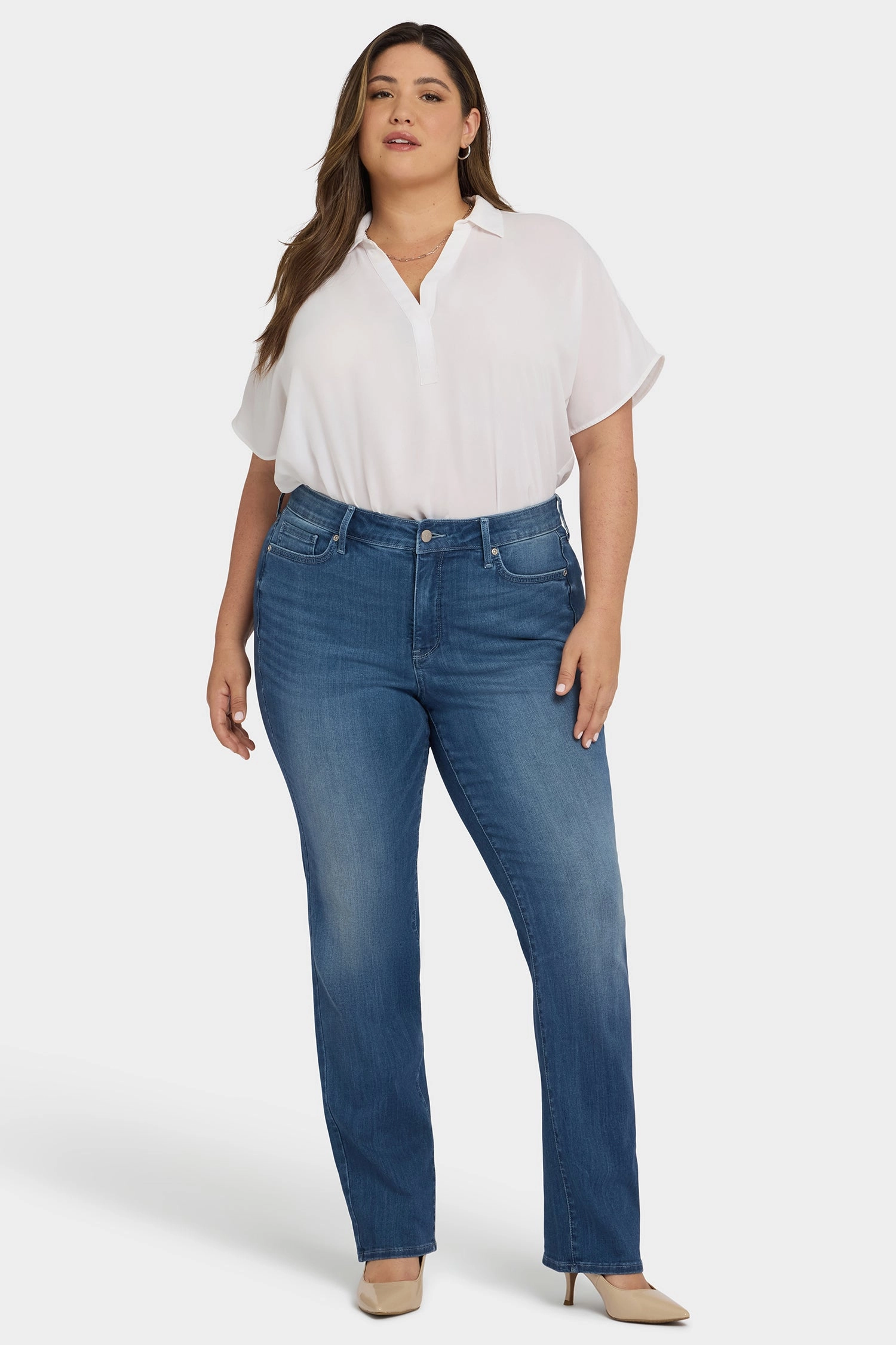 Marilyn Straight Jeans In Plus Size - Cool Marine Fashionable Touch
