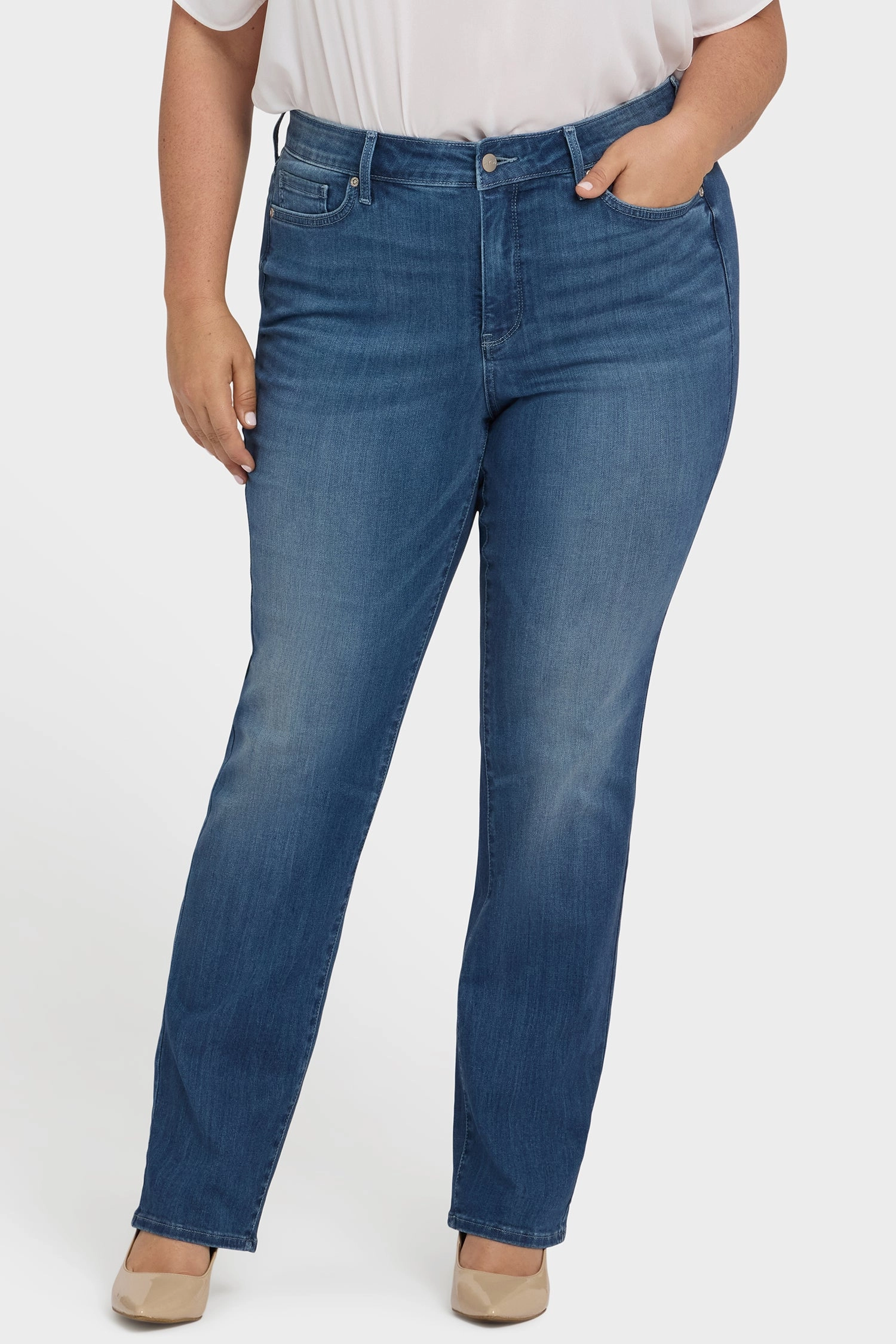 Marilyn Straight Jeans In Plus Size - Cool Marine Clean Detail Basic Comfort