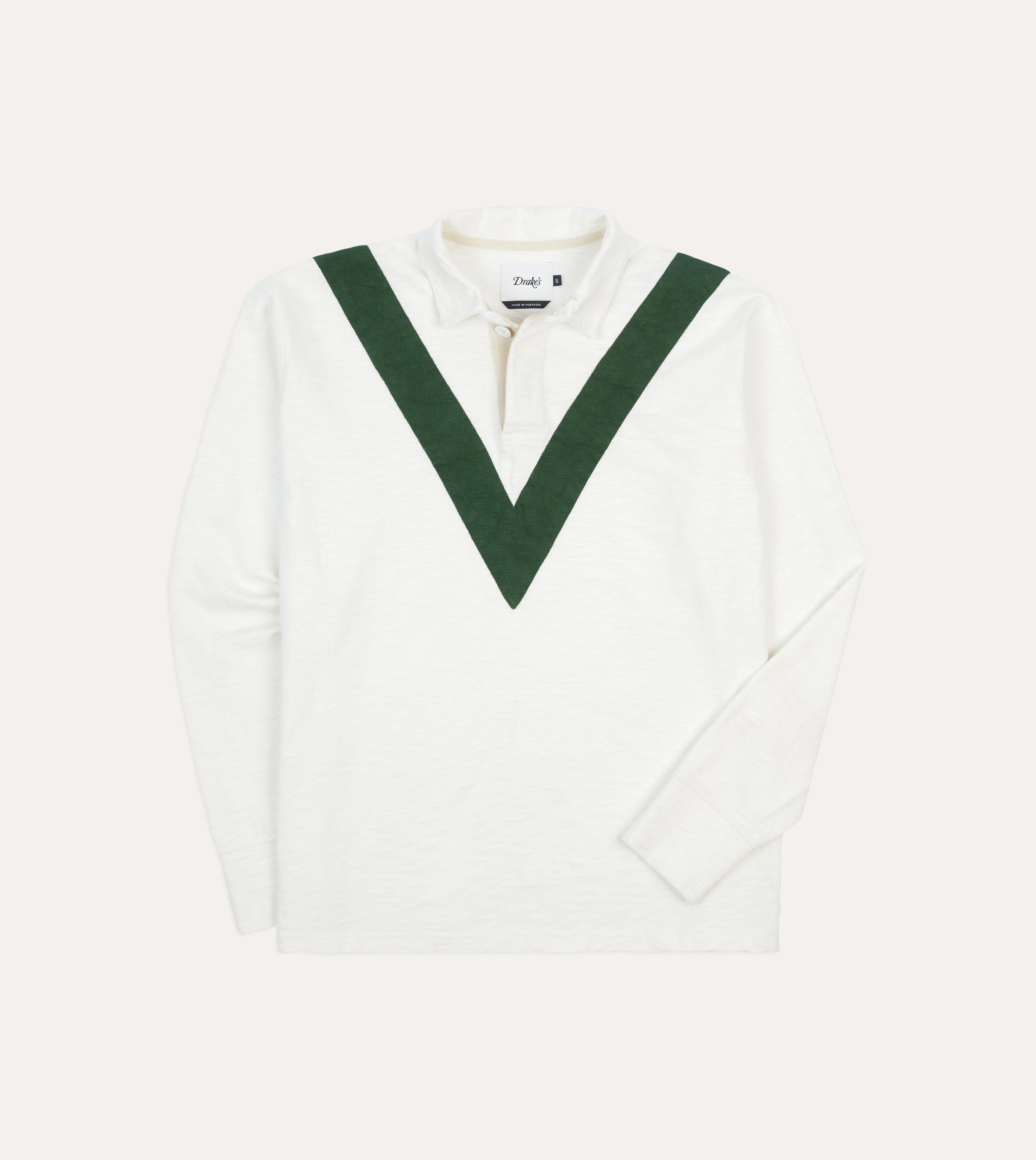 Morning Comfort Ecru and Green Chevron Cotton Rugby Shirt