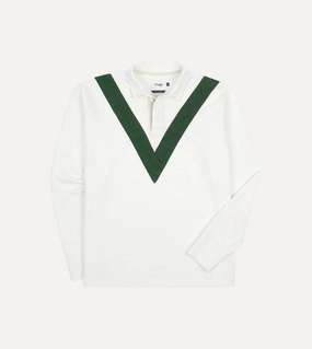 Morning Comfort Ecru and Green Chevron Cotton Rugby Shirt