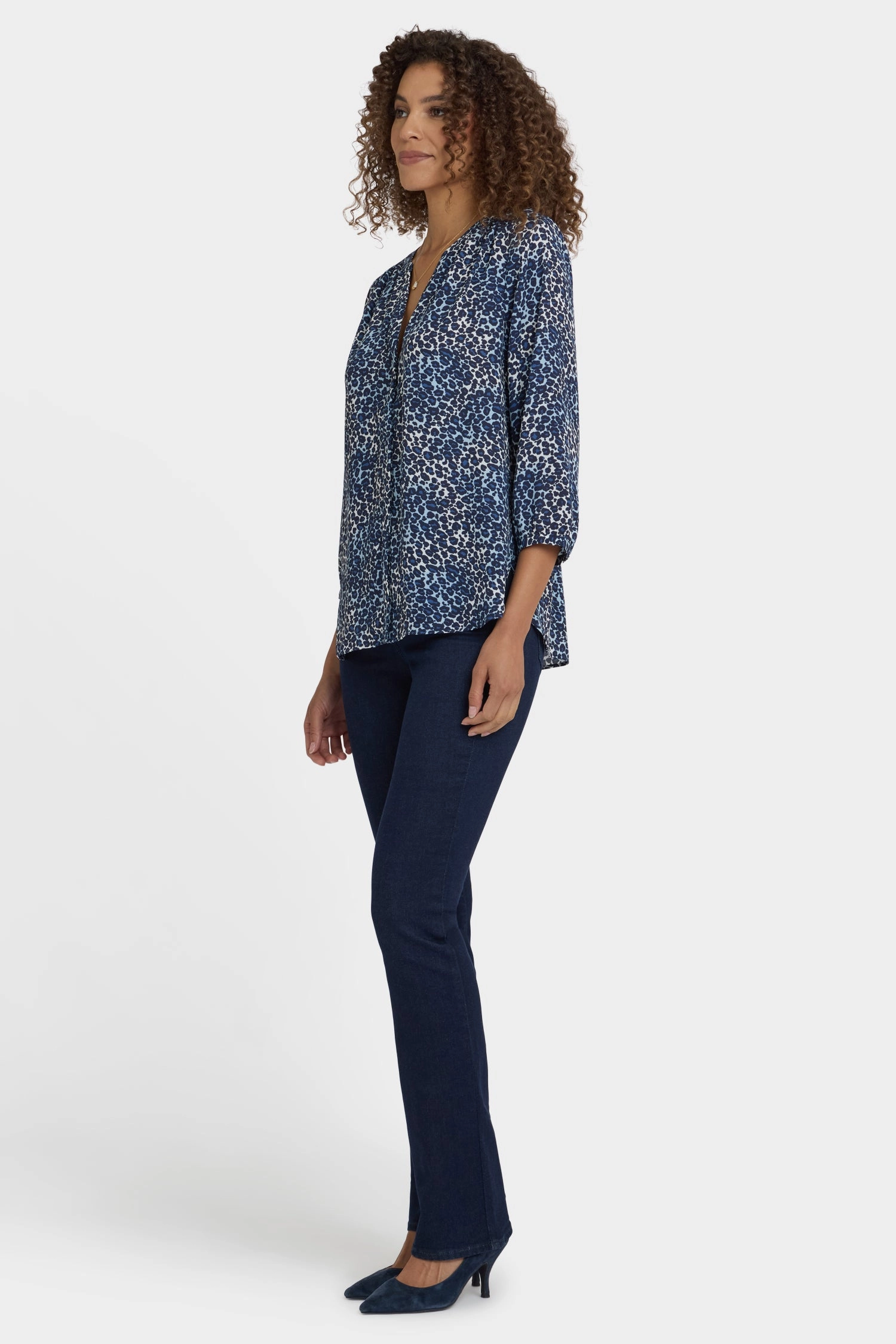 Sweat-Absorbing Pintuck Blouse - Indigo Cat
