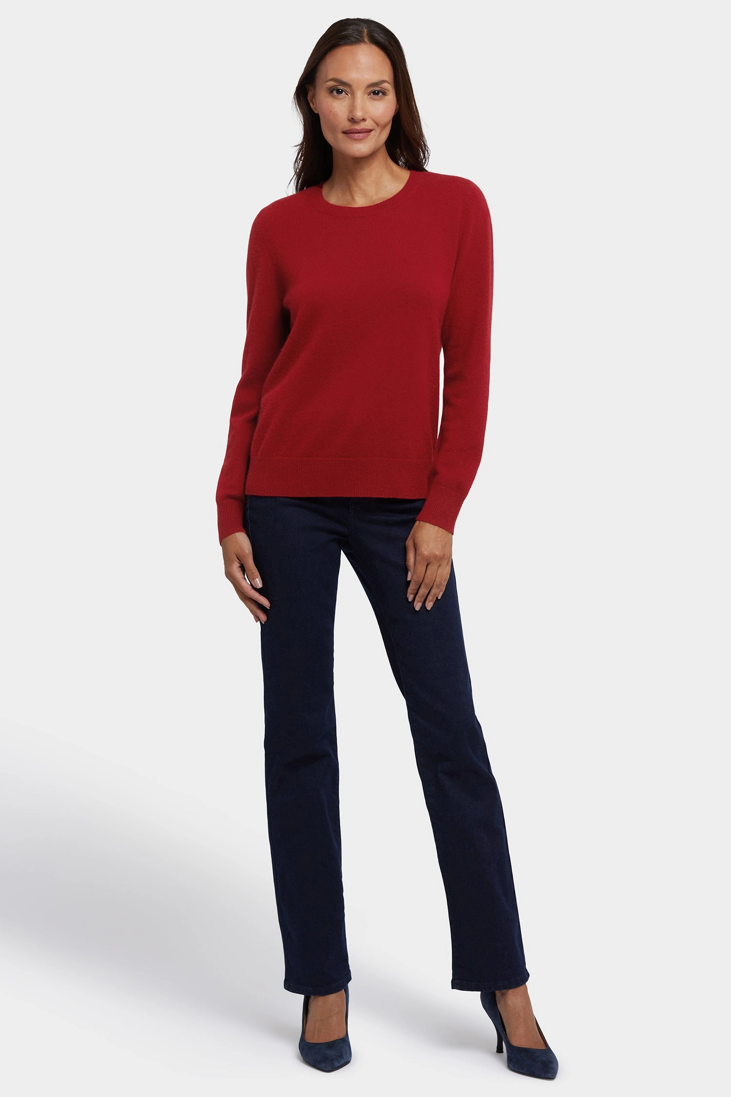 Stylish Knit Look Effortless Comfort Wear Cashmere Essential Crewneck Sweater - Red