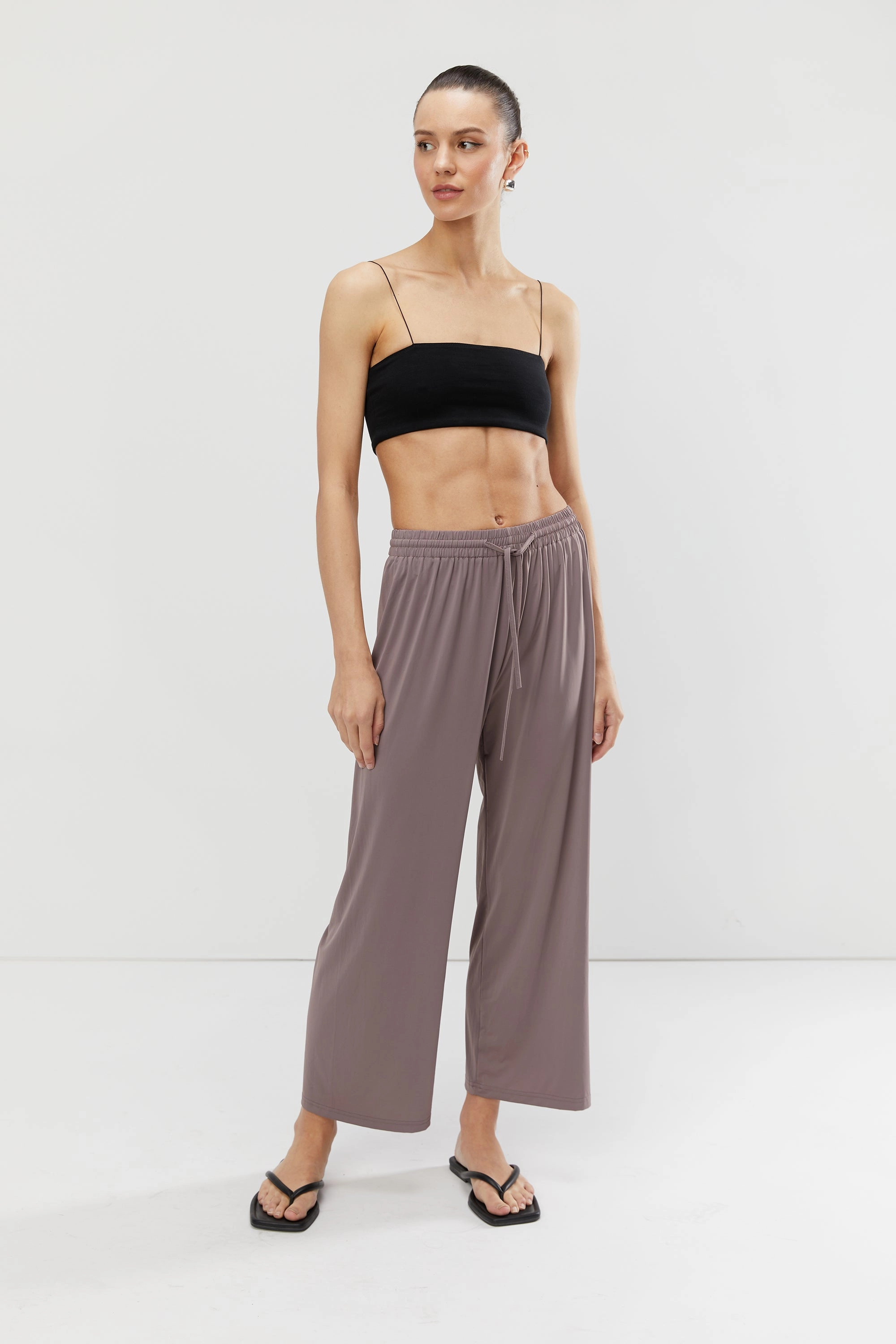 NYLON WIDE LEG PANT Body Movement Flexible Waistband