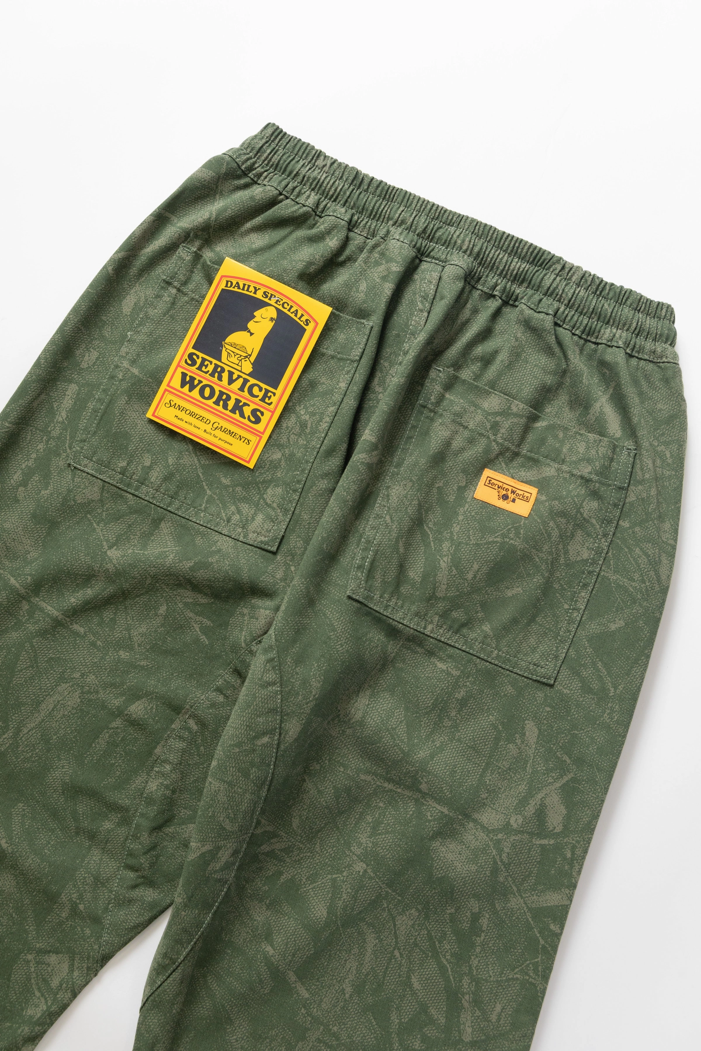 Service Works - Xerox Camo Chef Pants - Olive Noise Reduciting Fabric ripstop fabric