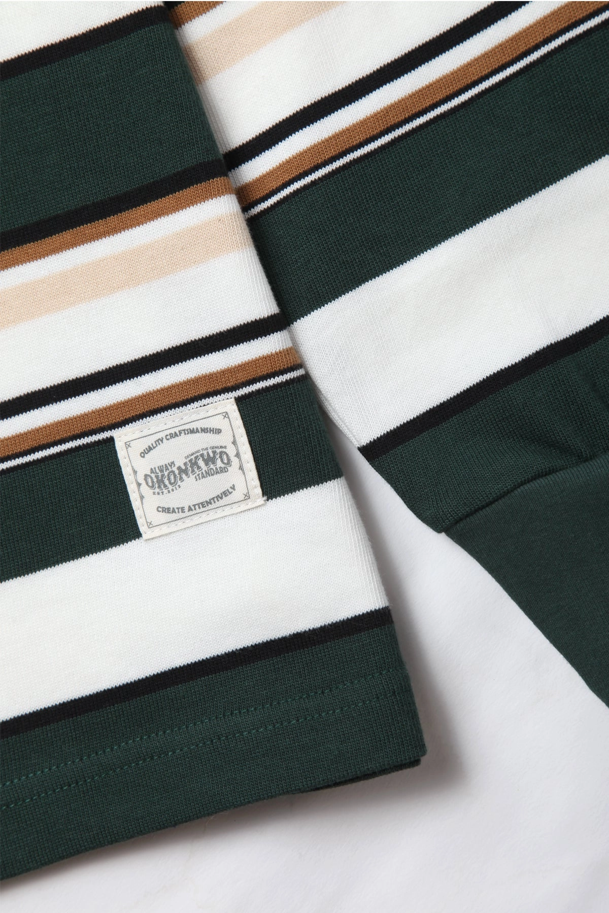Breathable Design Relax Fit Design Okonkwo MFG - Long Sleeve Striped Tee - Green/White