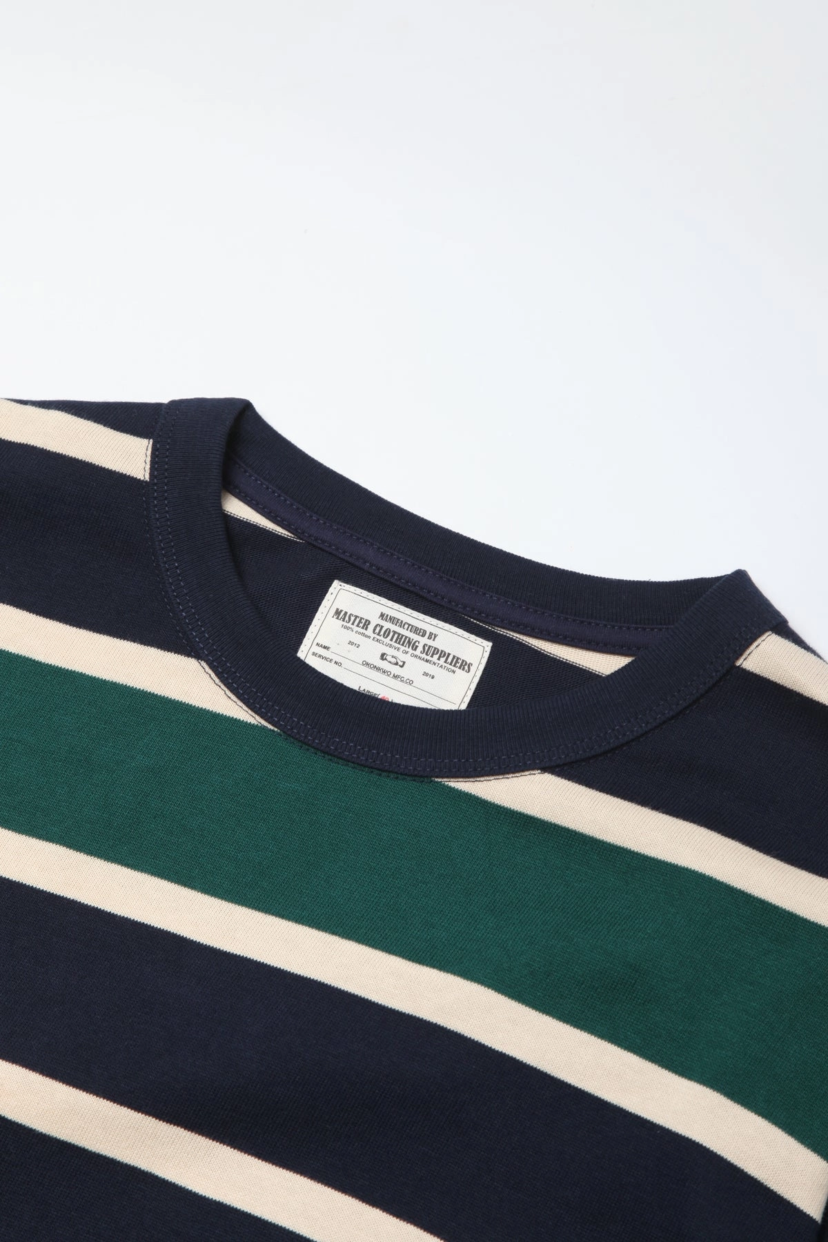 Okonkwo MFG - Long Sleeve Striped Tee - Navy/Forest Summer Favorite Cashmere combination